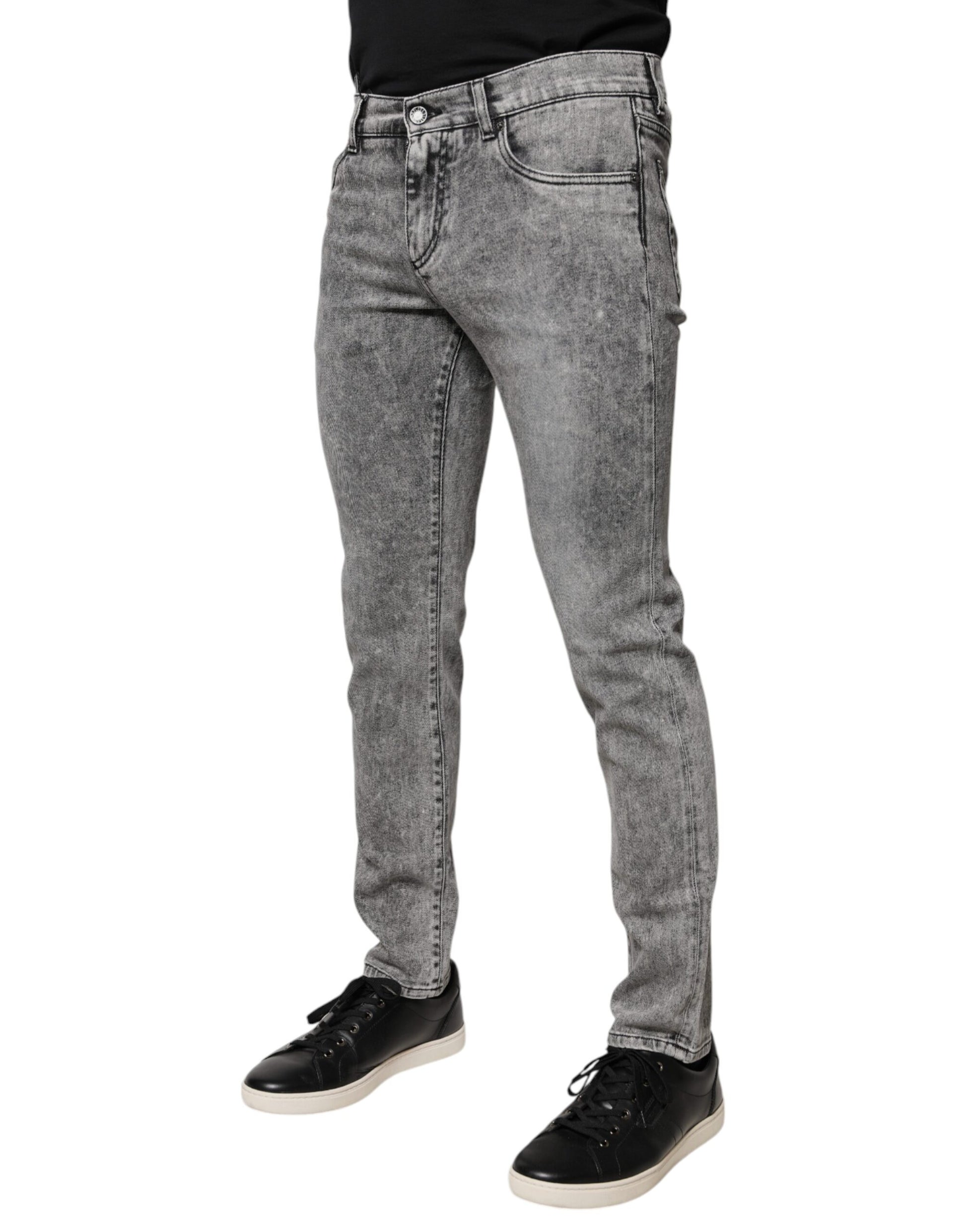 Graue Slim Fit-Jeans aus Baumwolle mit Logo-Schild