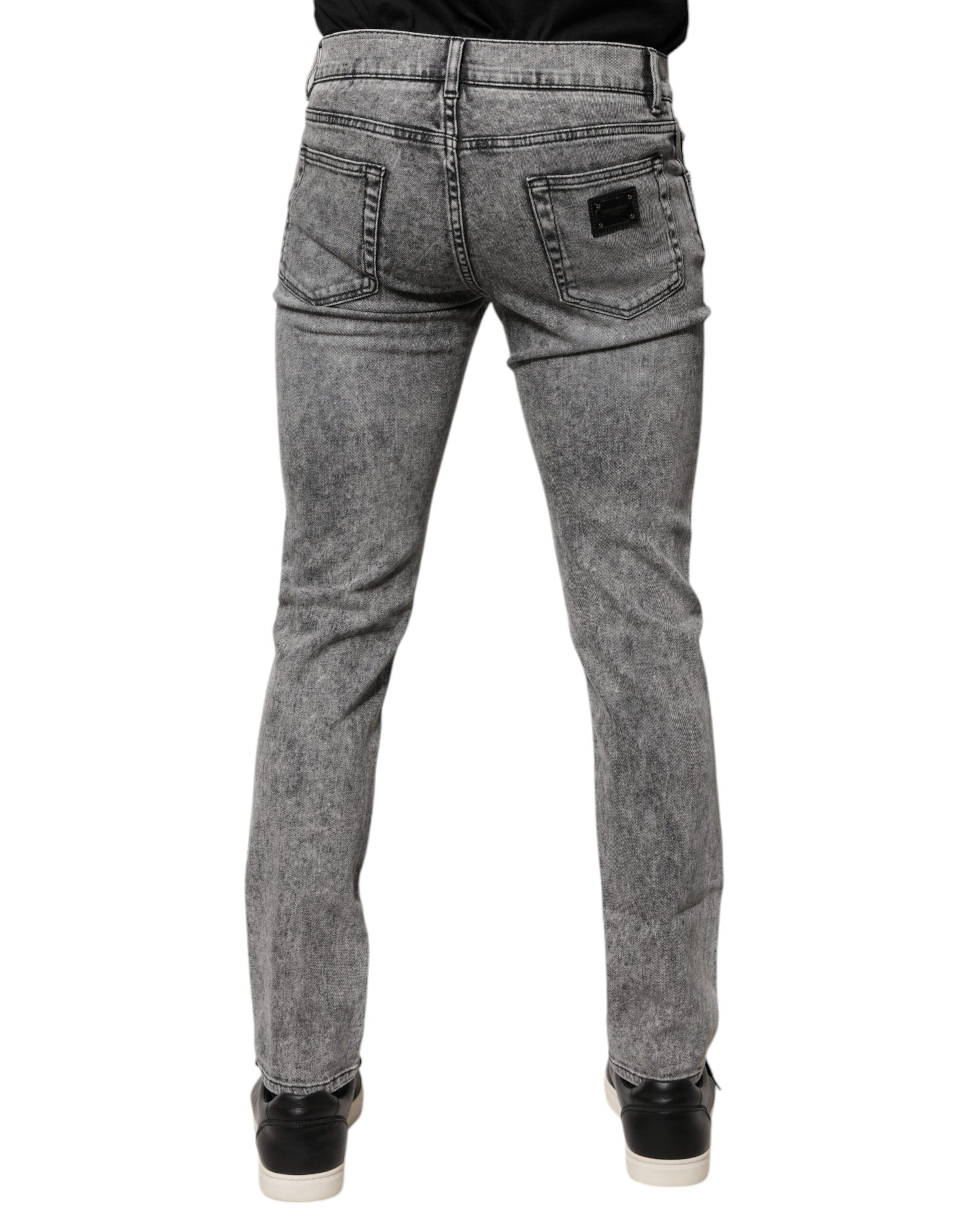 Graue Slim Fit-Jeans aus Baumwolle mit Logo-Schild