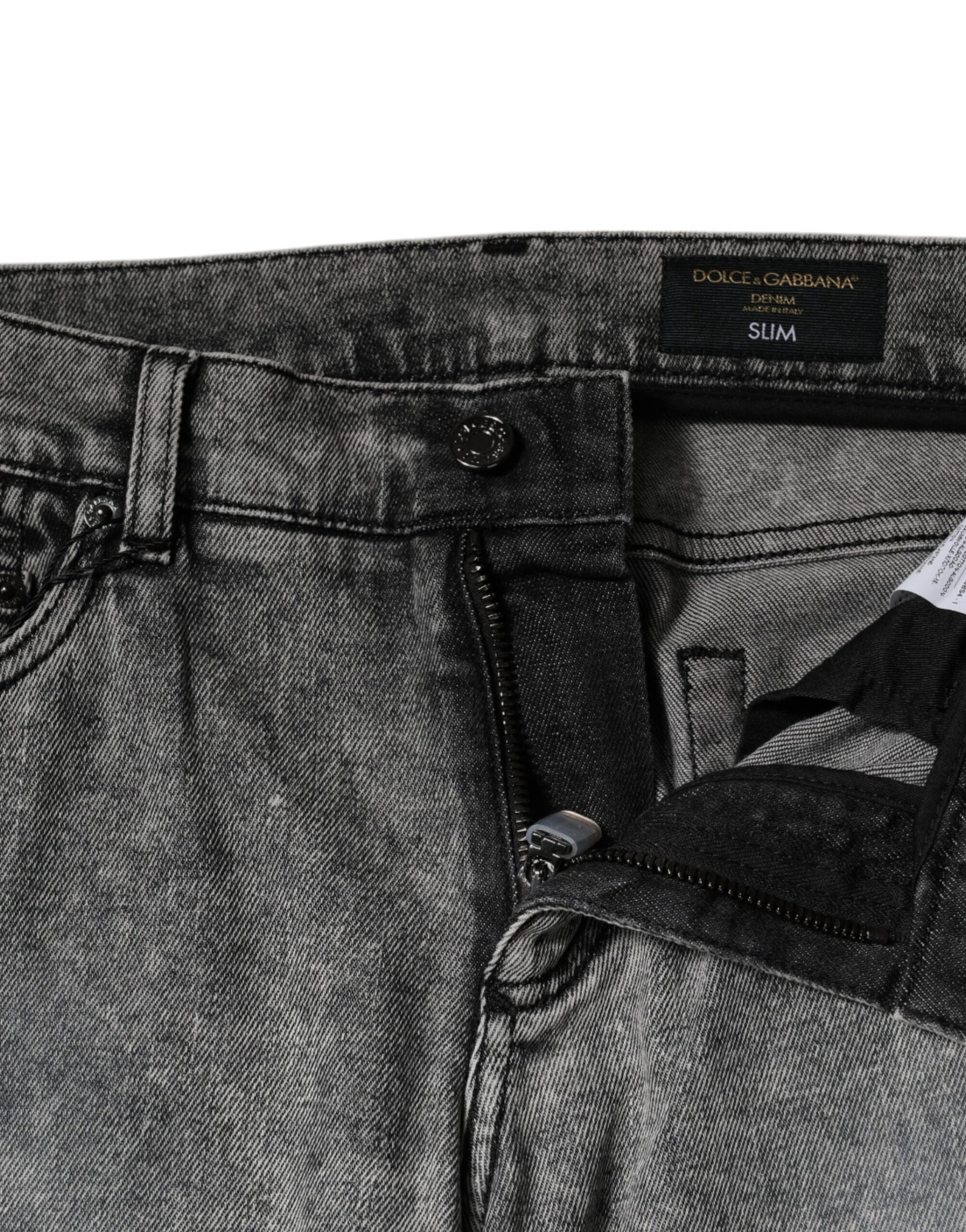 Graue Slim Fit-Jeans aus Baumwolle mit Logo-Schild