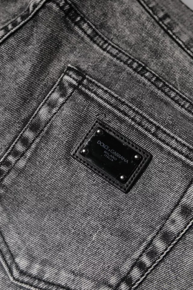 Graue Slim Fit-Jeans aus Baumwolle mit Logo-Schild