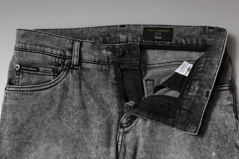 Graue Slim Fit-Jeans aus Baumwolle mit Logo-Schild