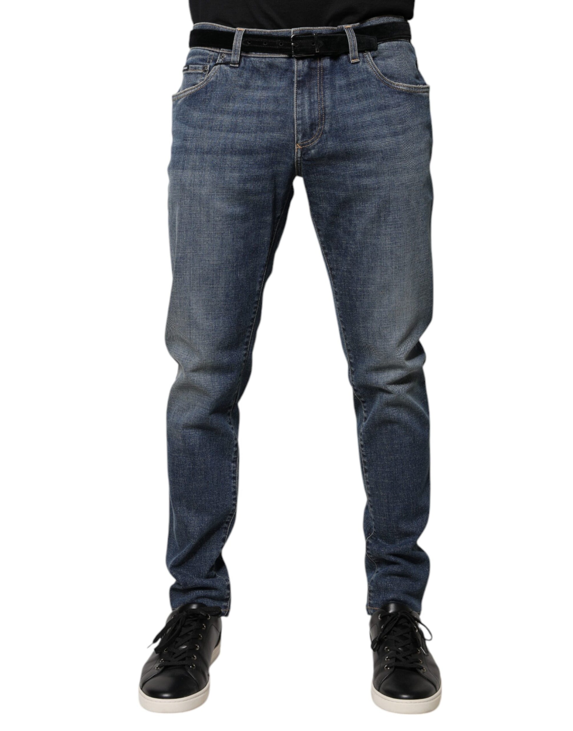 Blaue Skinny-Jeans aus Baumwolle mit Logo-Schild