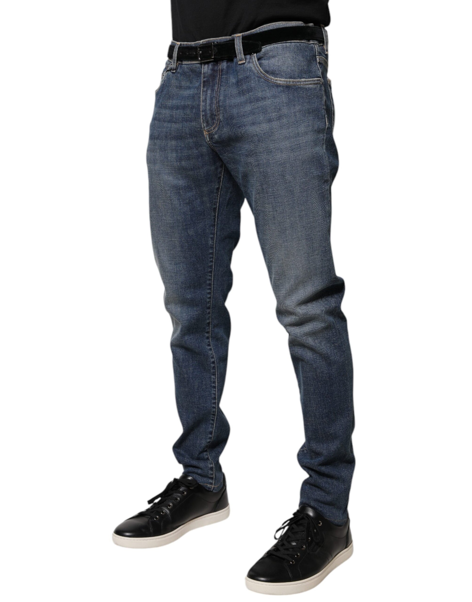 Blaue Skinny-Jeans aus Baumwolle mit Logo-Schild