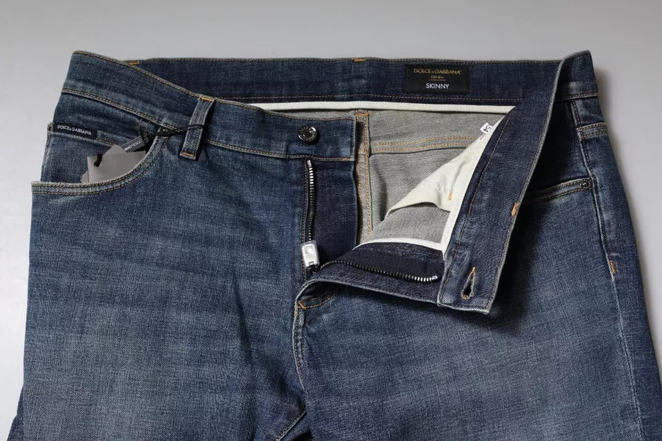 Blaue Skinny-Jeans aus Baumwolle mit Logo-Schild