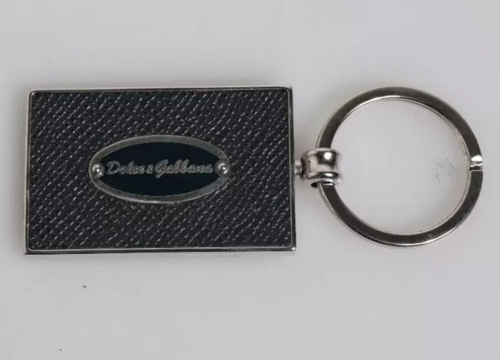 Schlüsselanhänger mit Logo aus schwarzem Leder und Metallring
