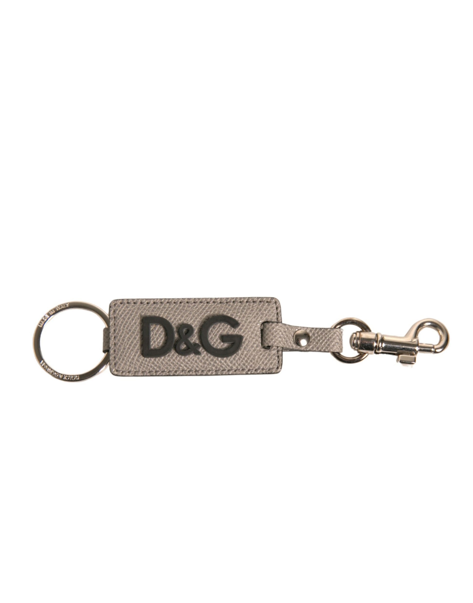 Beige DG Logo Leder Gold Metall Männer Schlüsselanhänger