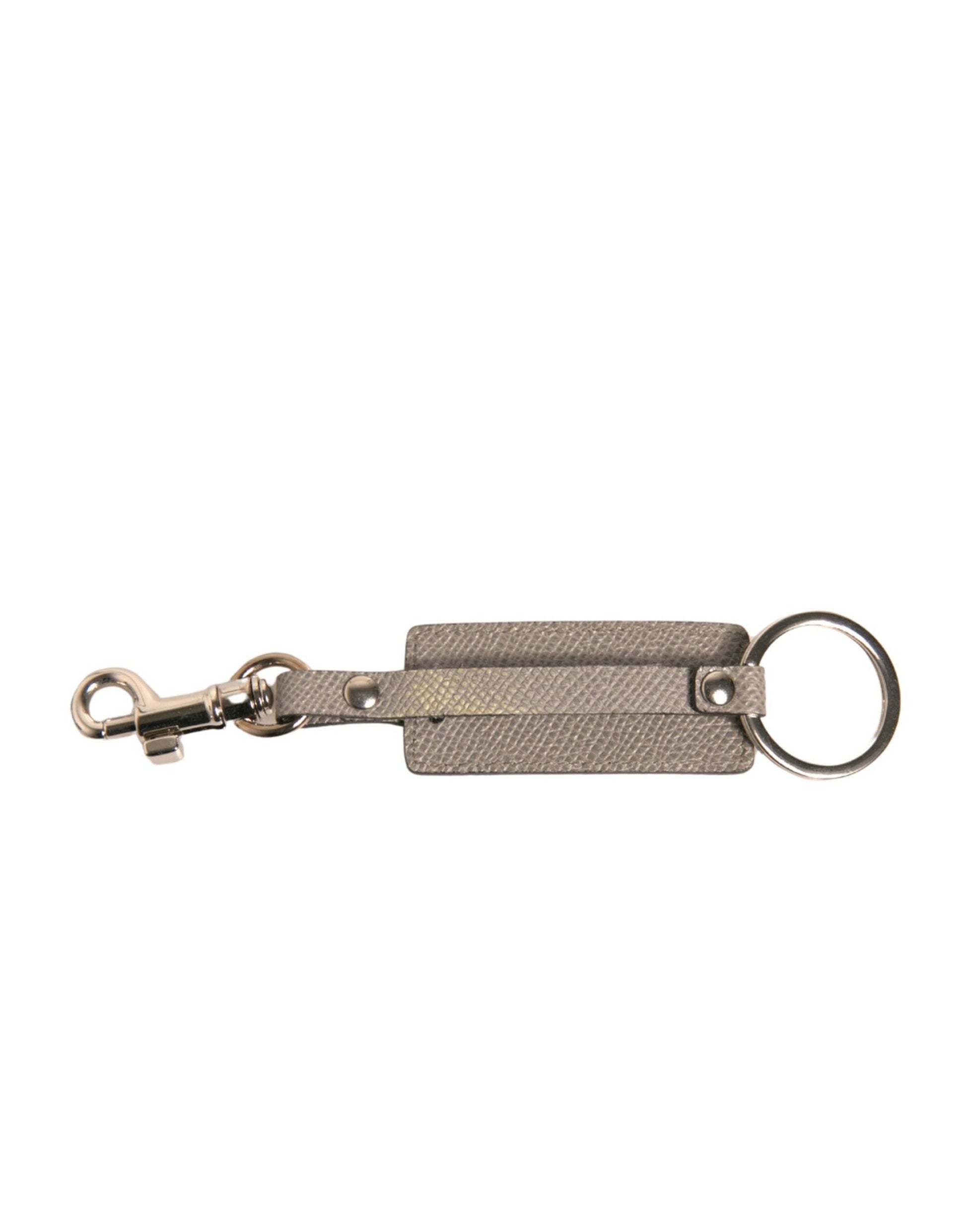 Beige DG Logo Leder Gold Metall Männer Schlüsselanhänger