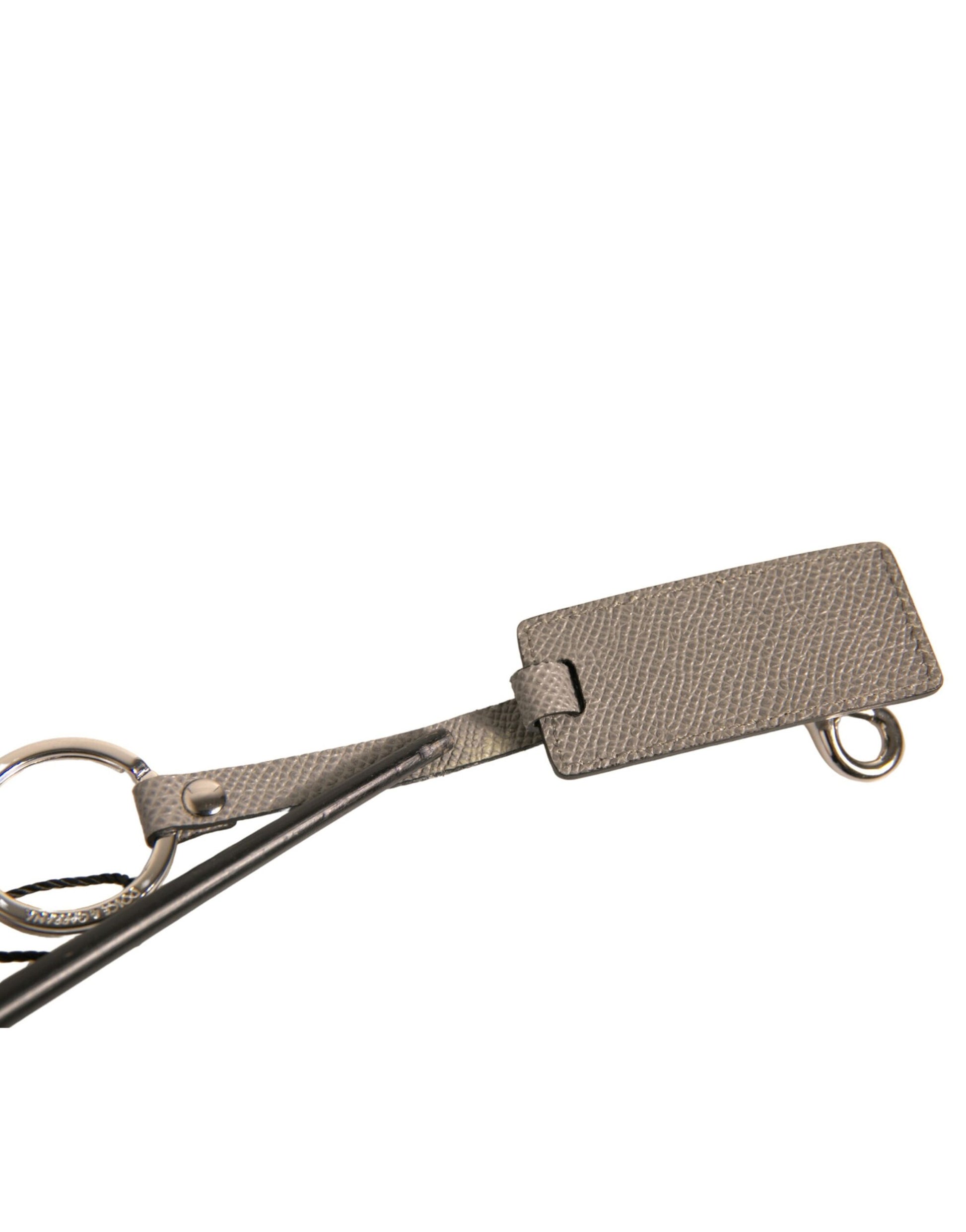 Beige DG Logo Leder Gold Metall Männer Schlüsselanhänger