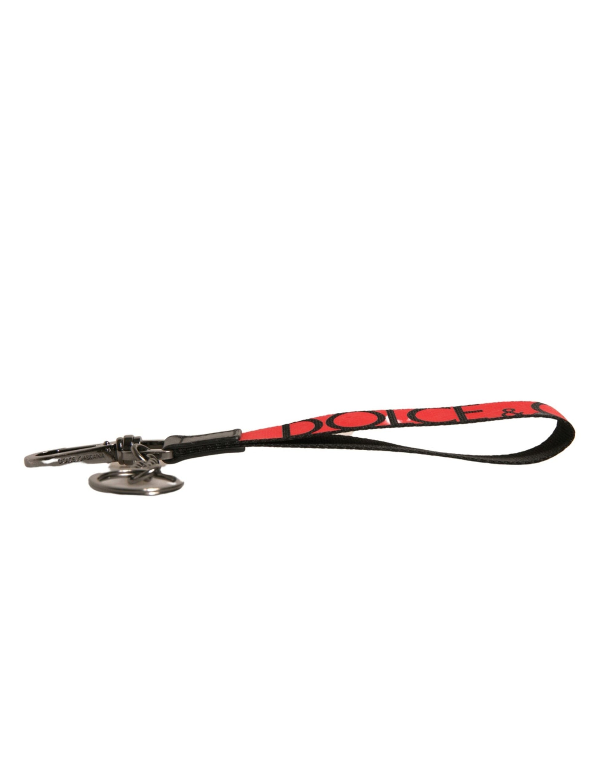 Schlüsselanhänger mit rotem Logo, Leder, silberfarbenem Messing