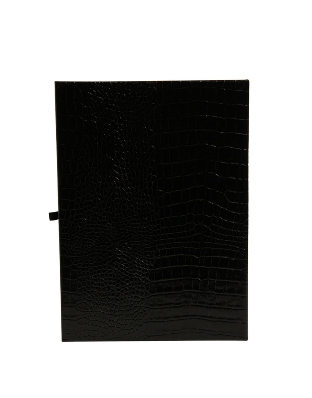 Elegante Kataloghülle mit Logo-Plakette aus schwarzem Leder