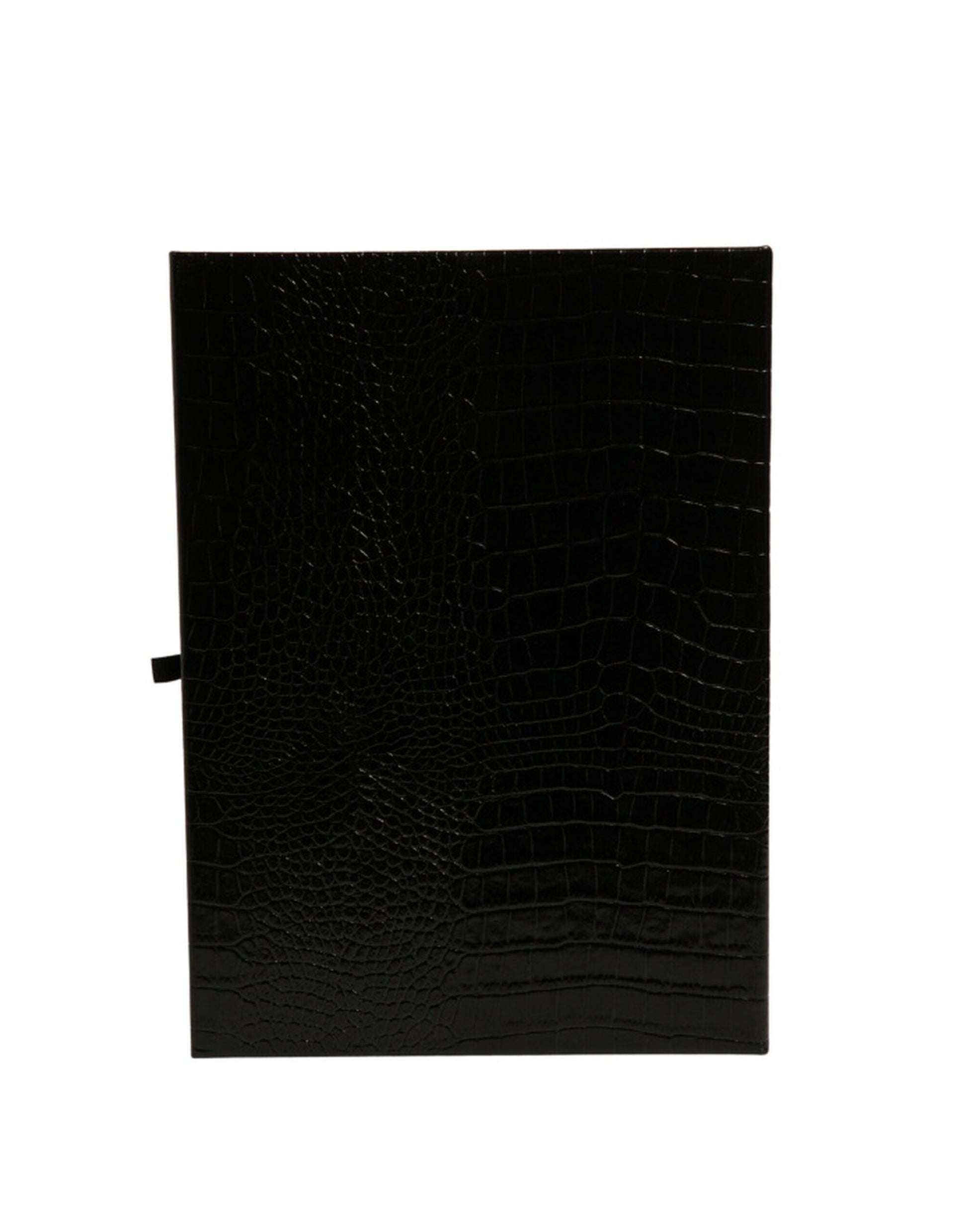 Elegante Kataloghülle mit Logo-Plakette aus schwarzem Leder