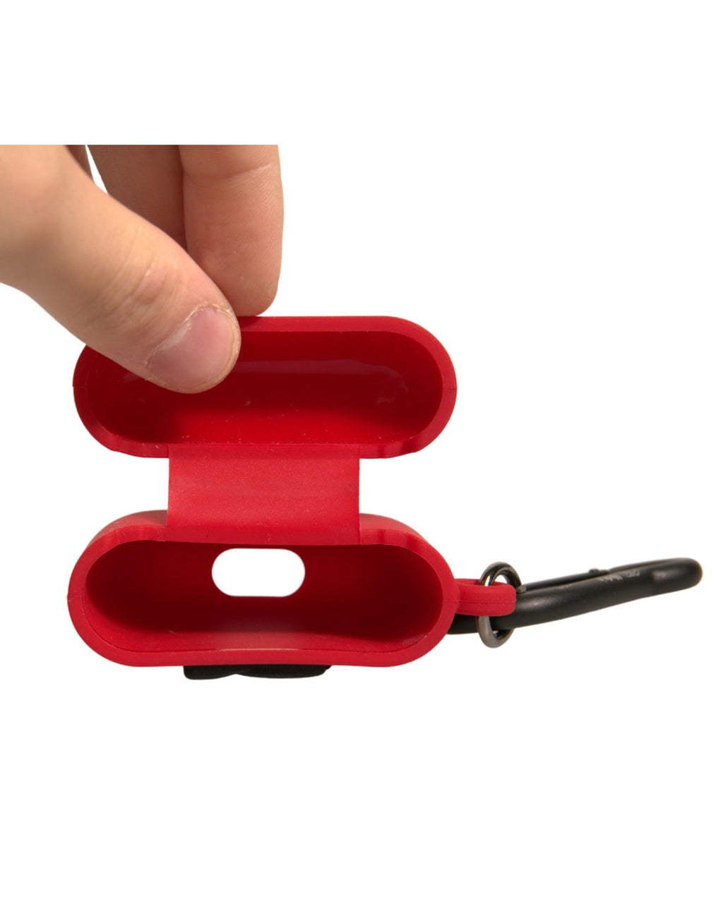 Rote Airpods-Hülle aus Silikonkautschuk mit Logoprägung