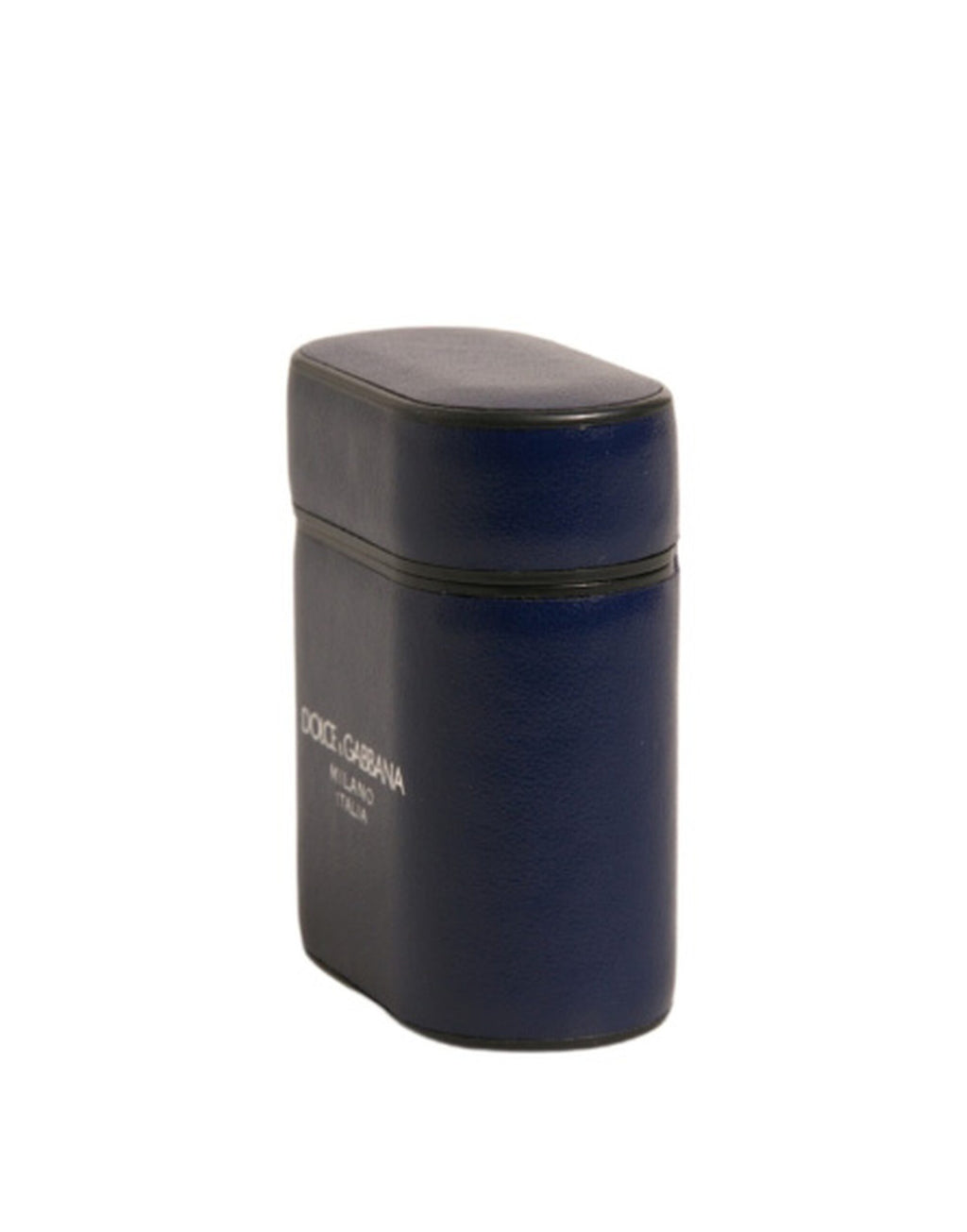 Blaues Airpods-Etui aus Leder mit Logo-Print