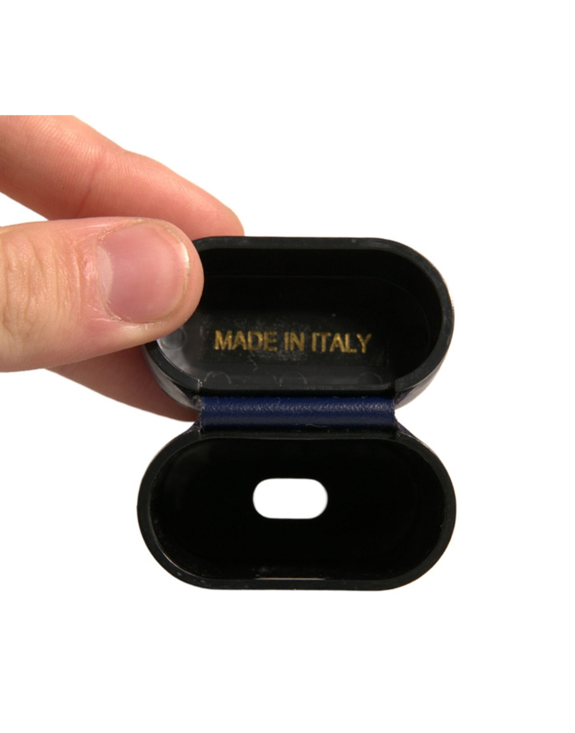 Blaues Airpods-Etui aus Leder mit Logo-Print