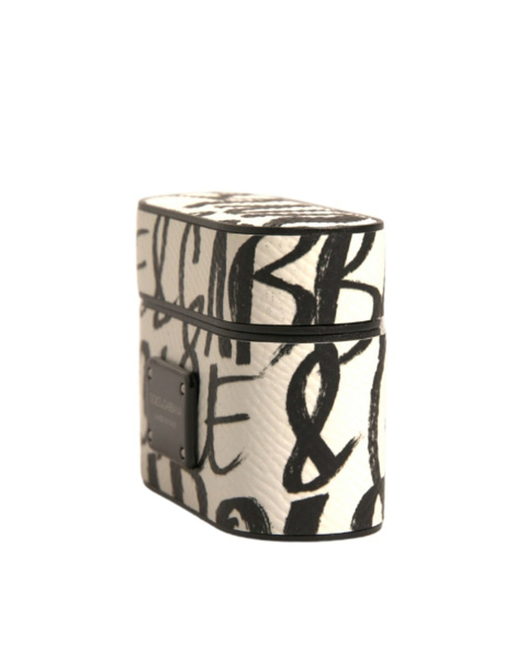 Airpods-Hülle aus schwarz-weißem Leder mit geprägtem Logo