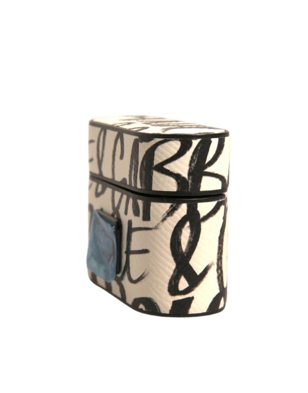 Airpods-Hülle aus schwarz-weißem Leder mit geprägtem Logo