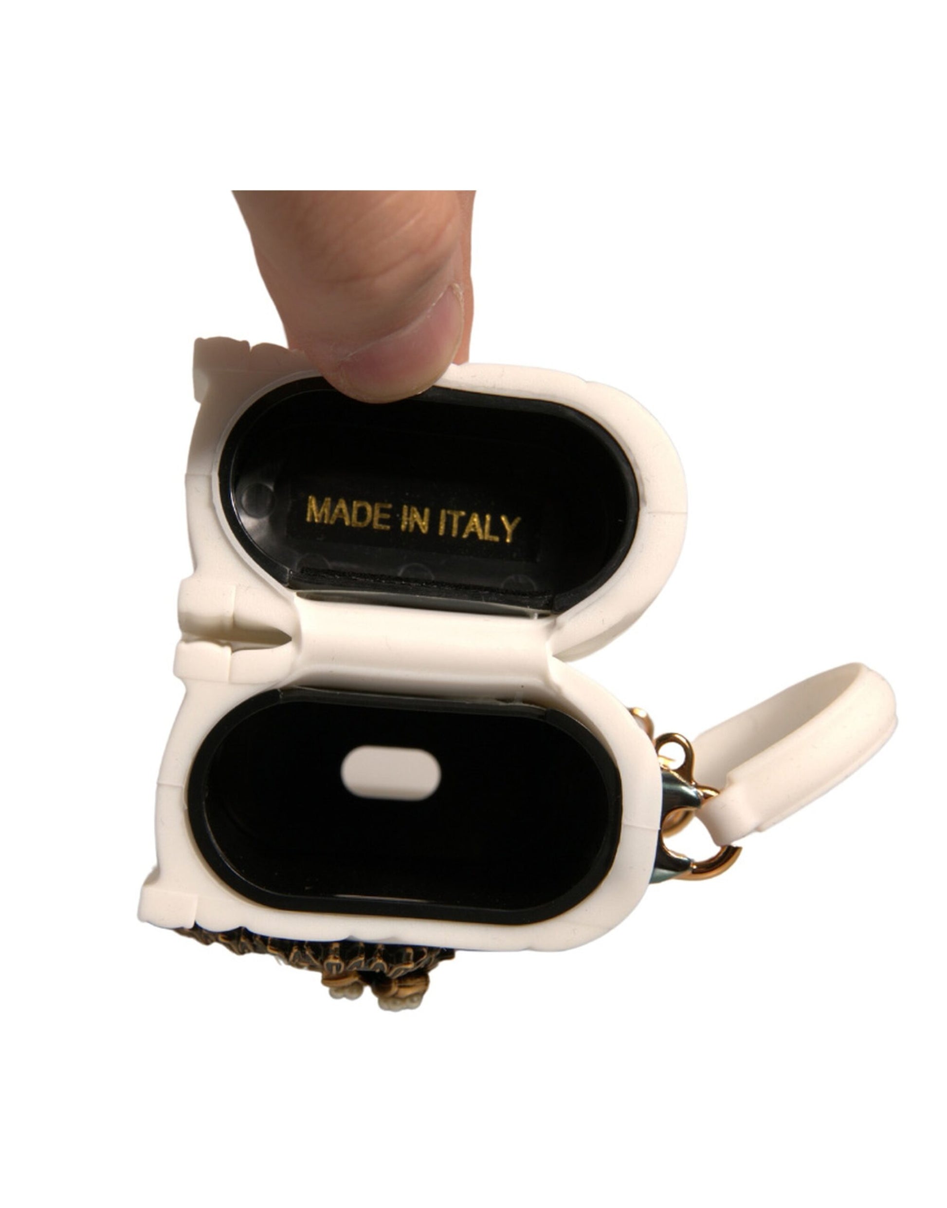 Weiße Silikonhülle mit Herzmotiv, Handtasche, Airpod-Hülle