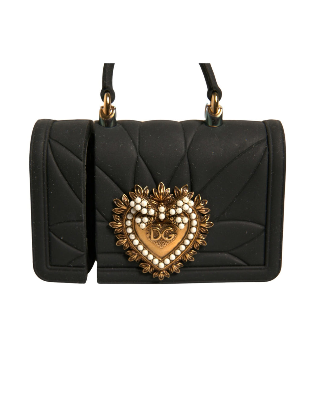 Schwarze Silikonhülle mit Herzmotiv, Handtasche, Airpod-Hülle