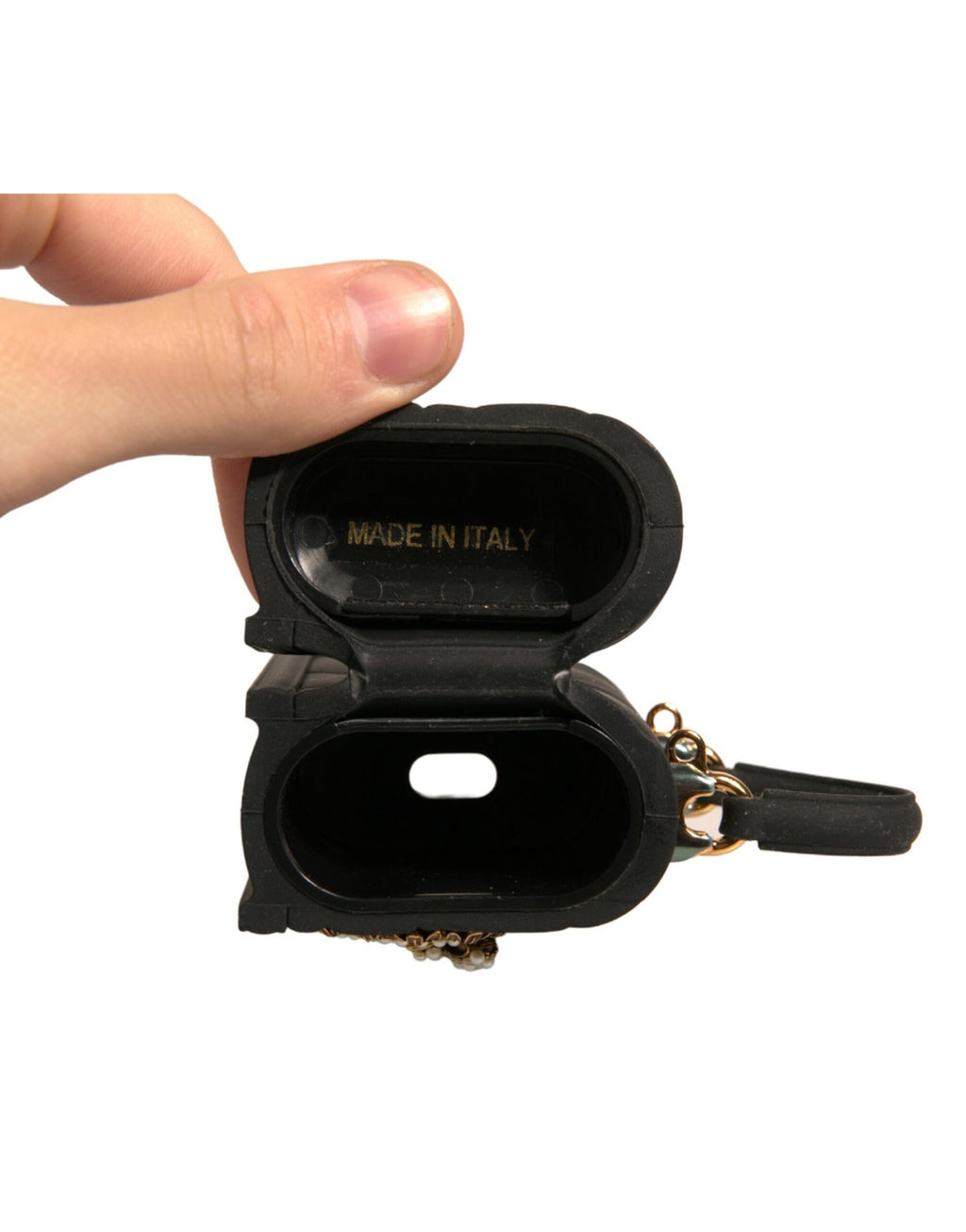 Schwarze Silikonhülle mit Herzmotiv, Handtasche, Airpod-Hülle