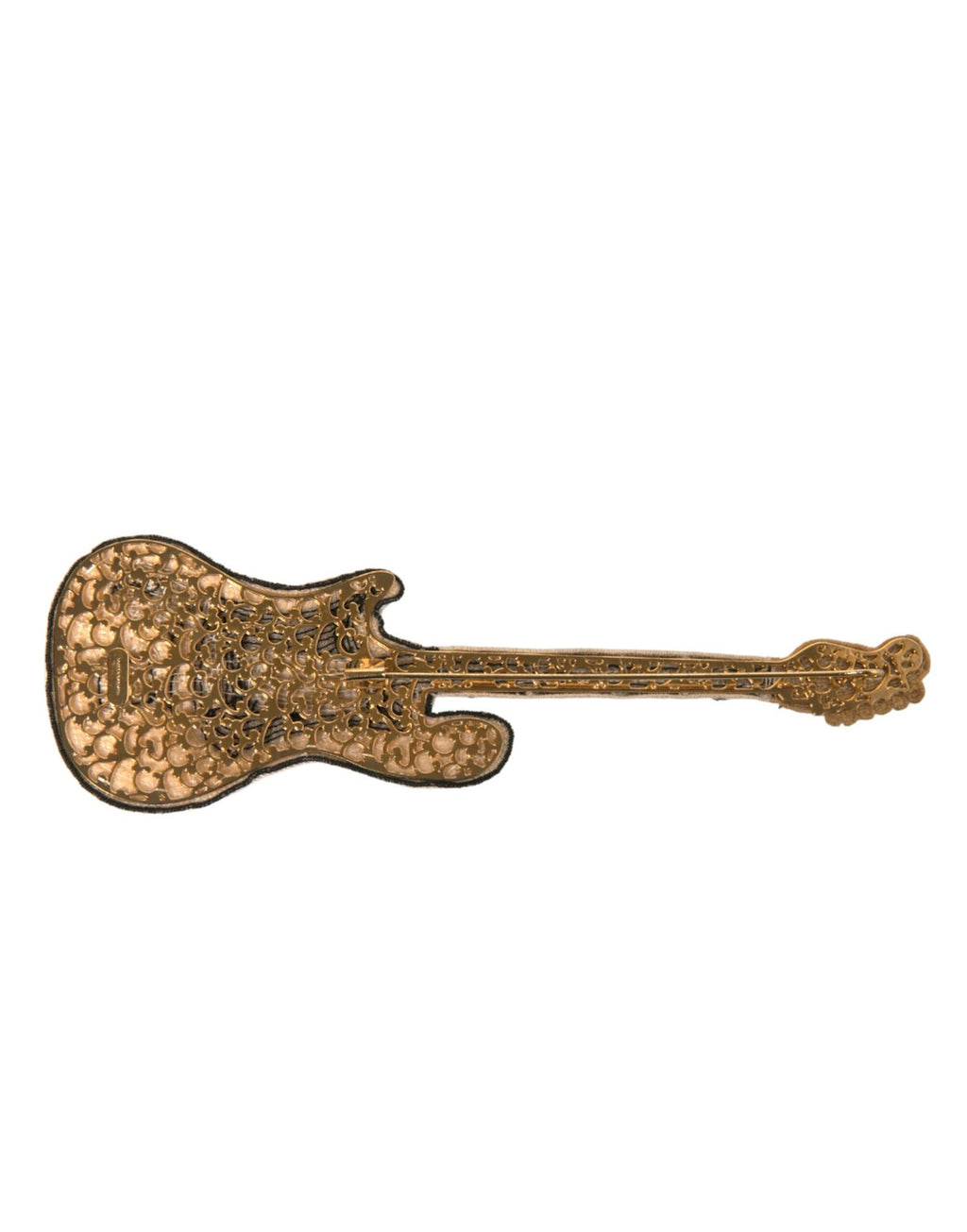 Goldfarbene Gitarren-Brosche mit Perlen aus Messing