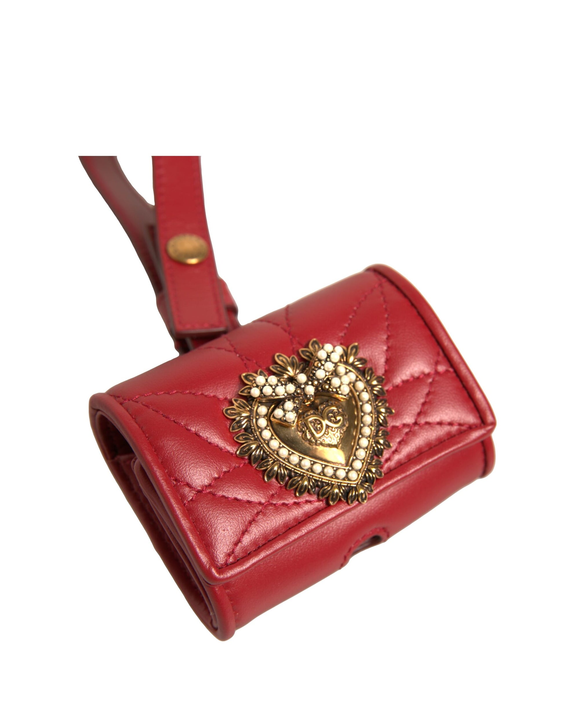 Schwarzes Devotion-Airpod-Etui aus Leder mit Herzriemen