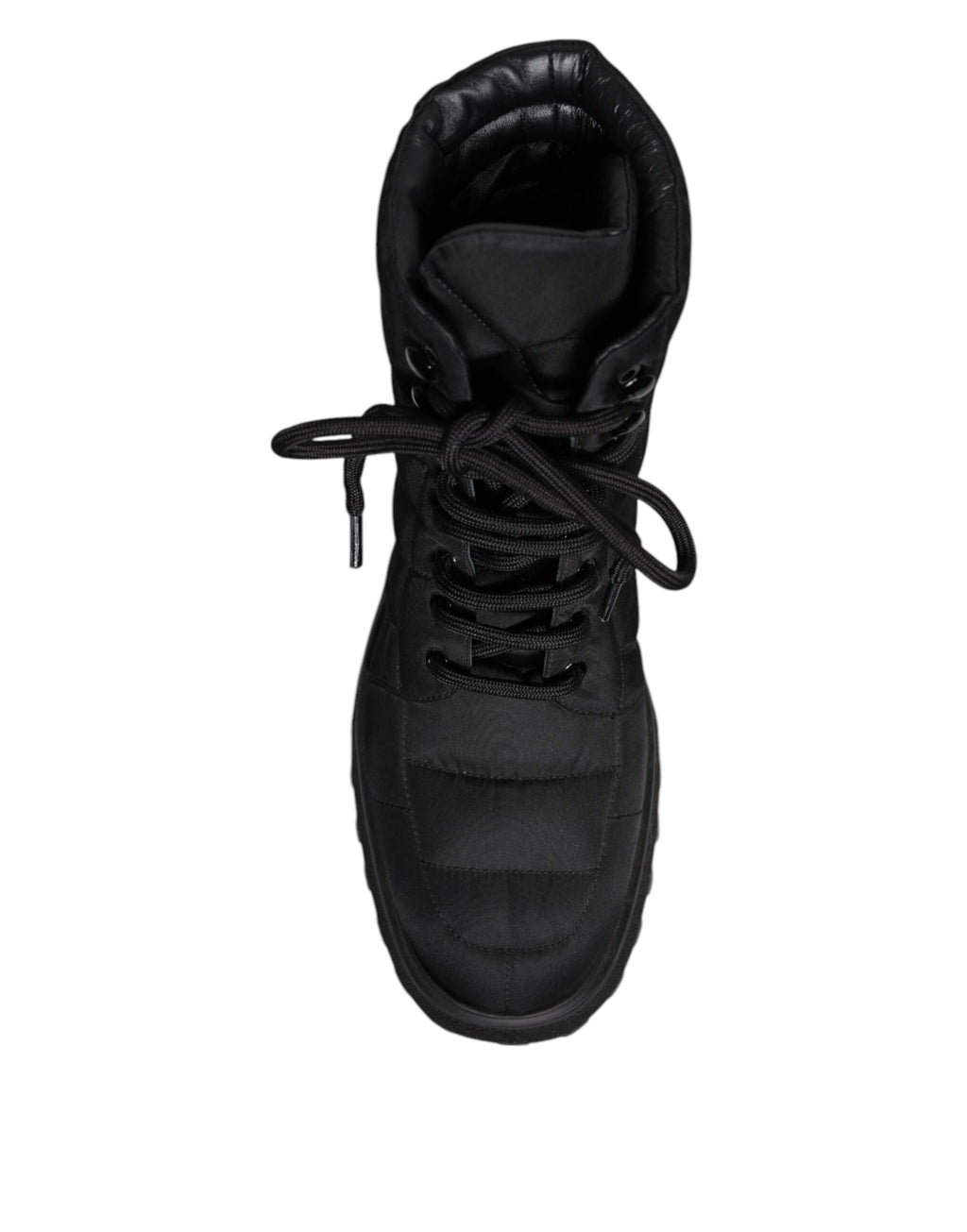 Schwarze, gepolsterte, wadenlange Schnürstiefel