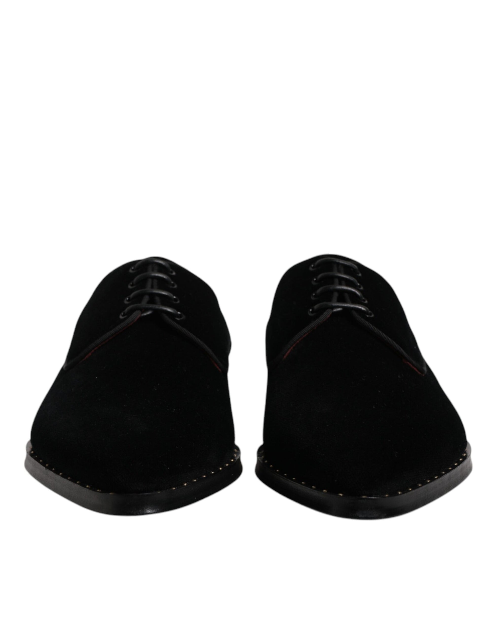 Schwarze Derby-Schnürschuhe aus Samt und Baumwolle