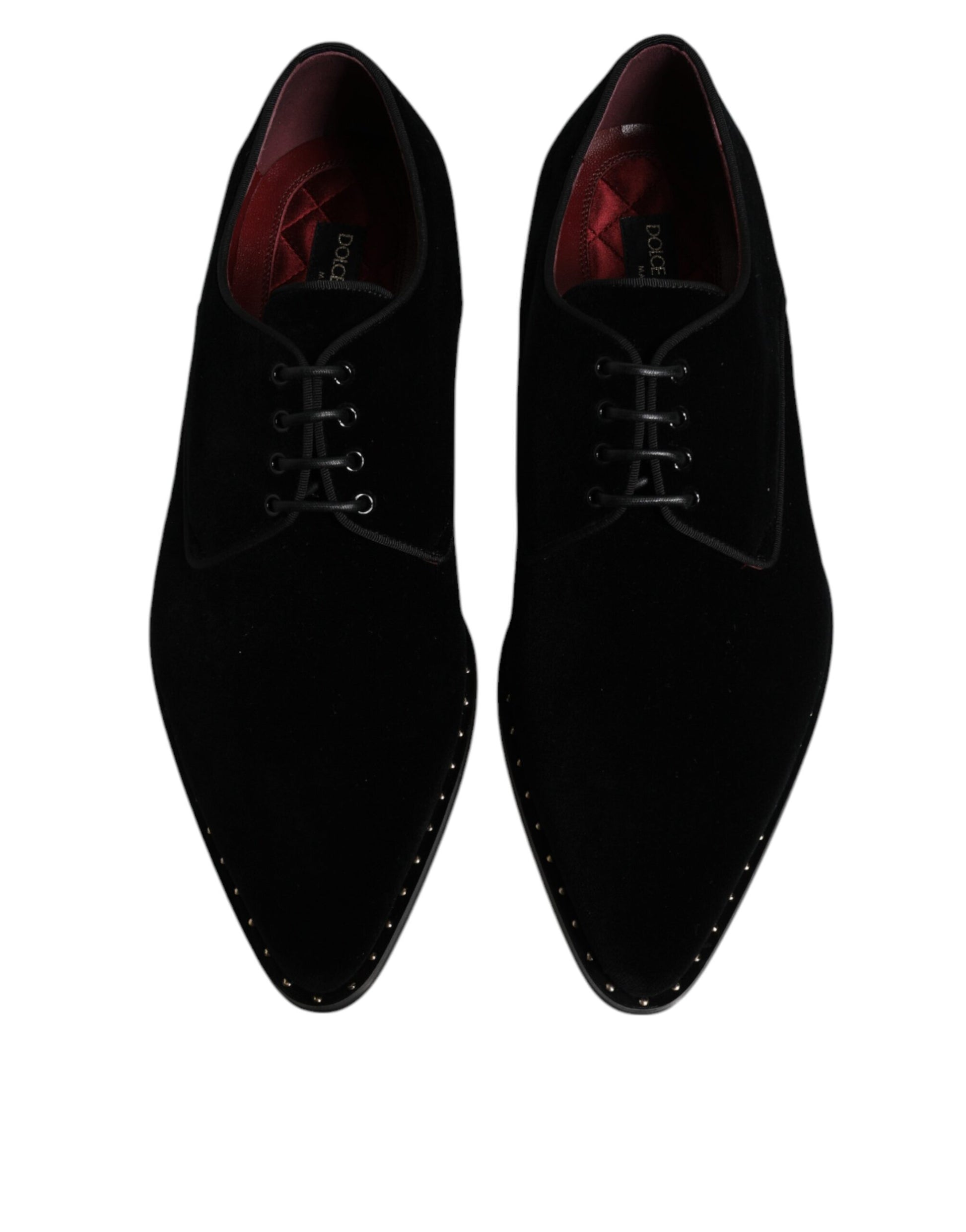 Schwarze Derby-Schnürschuhe aus Samt und Baumwolle