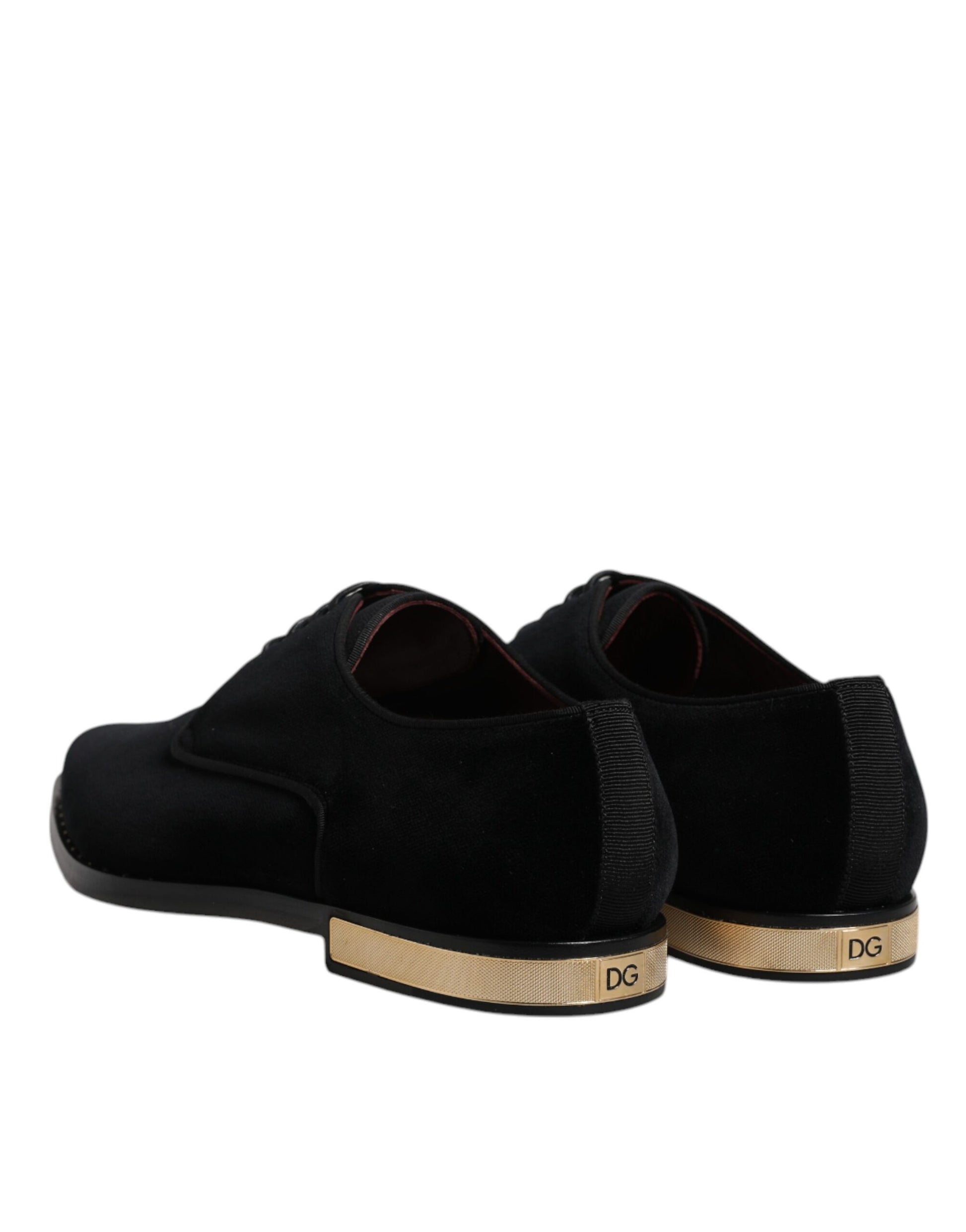 Schwarze Derby-Schnürschuhe aus Samt und Baumwolle