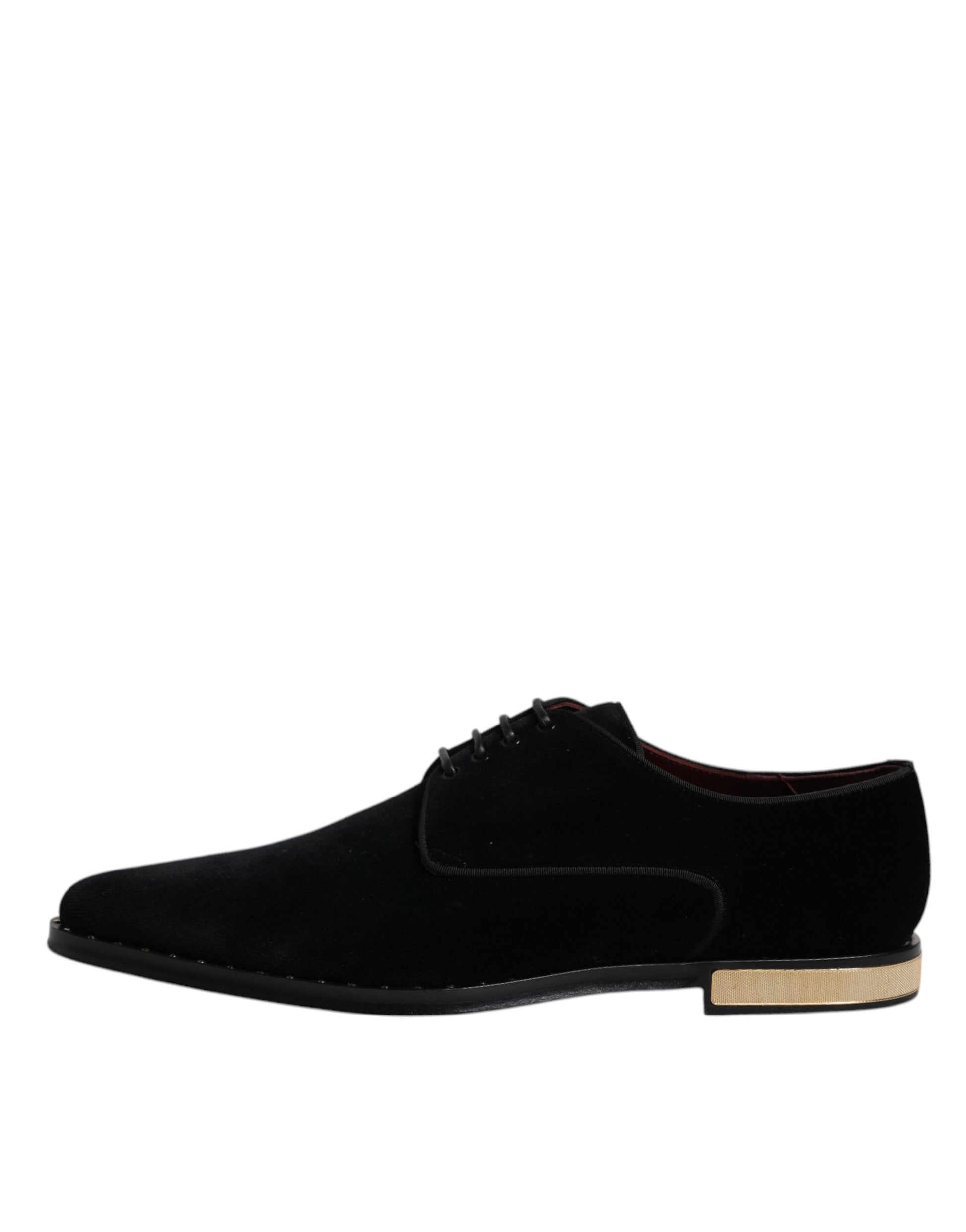 Schwarze Derby-Schnürschuhe aus Samt und Baumwolle