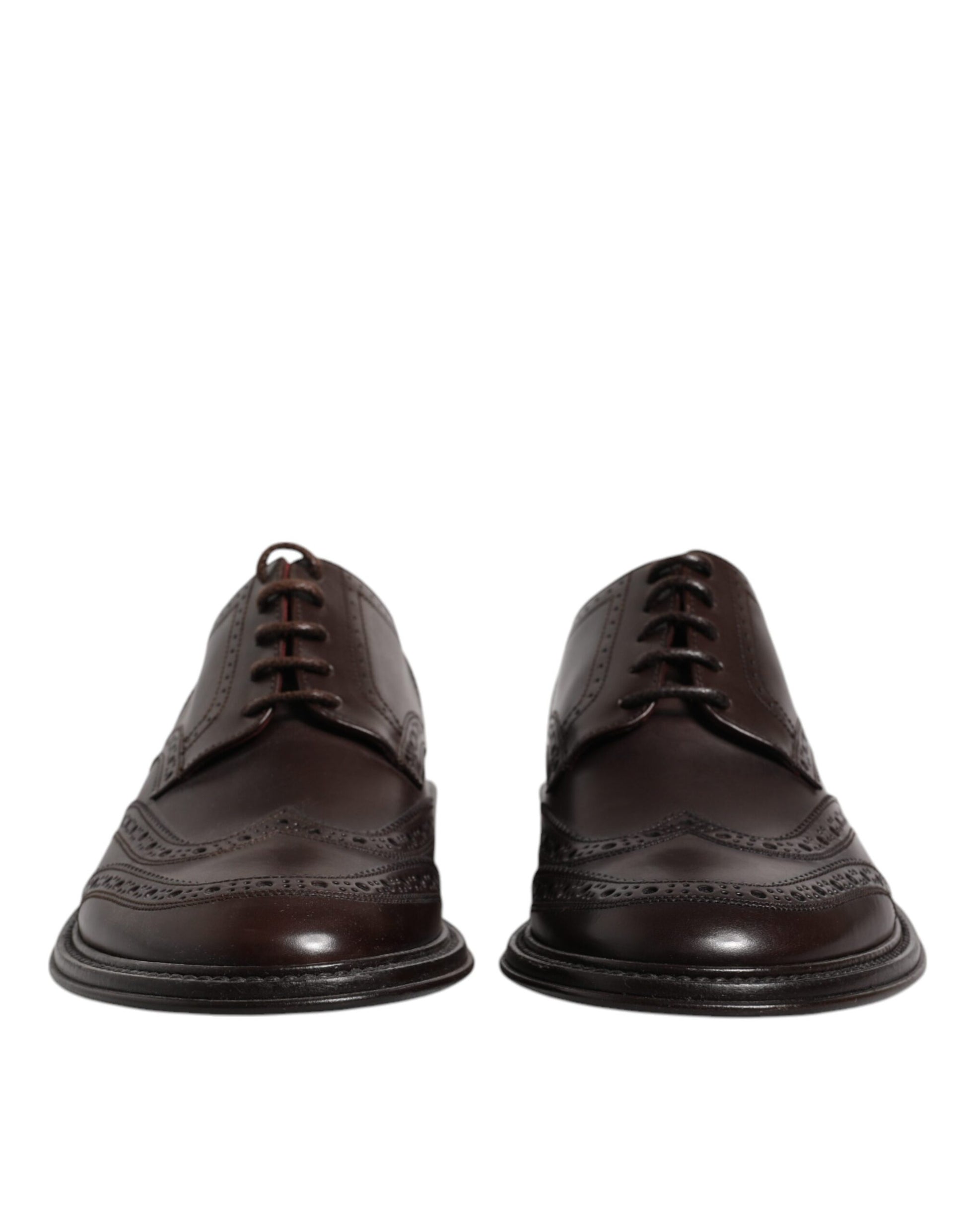 Braune Derby-Schuhe aus Leder mit Flügelkappe und Schnürung