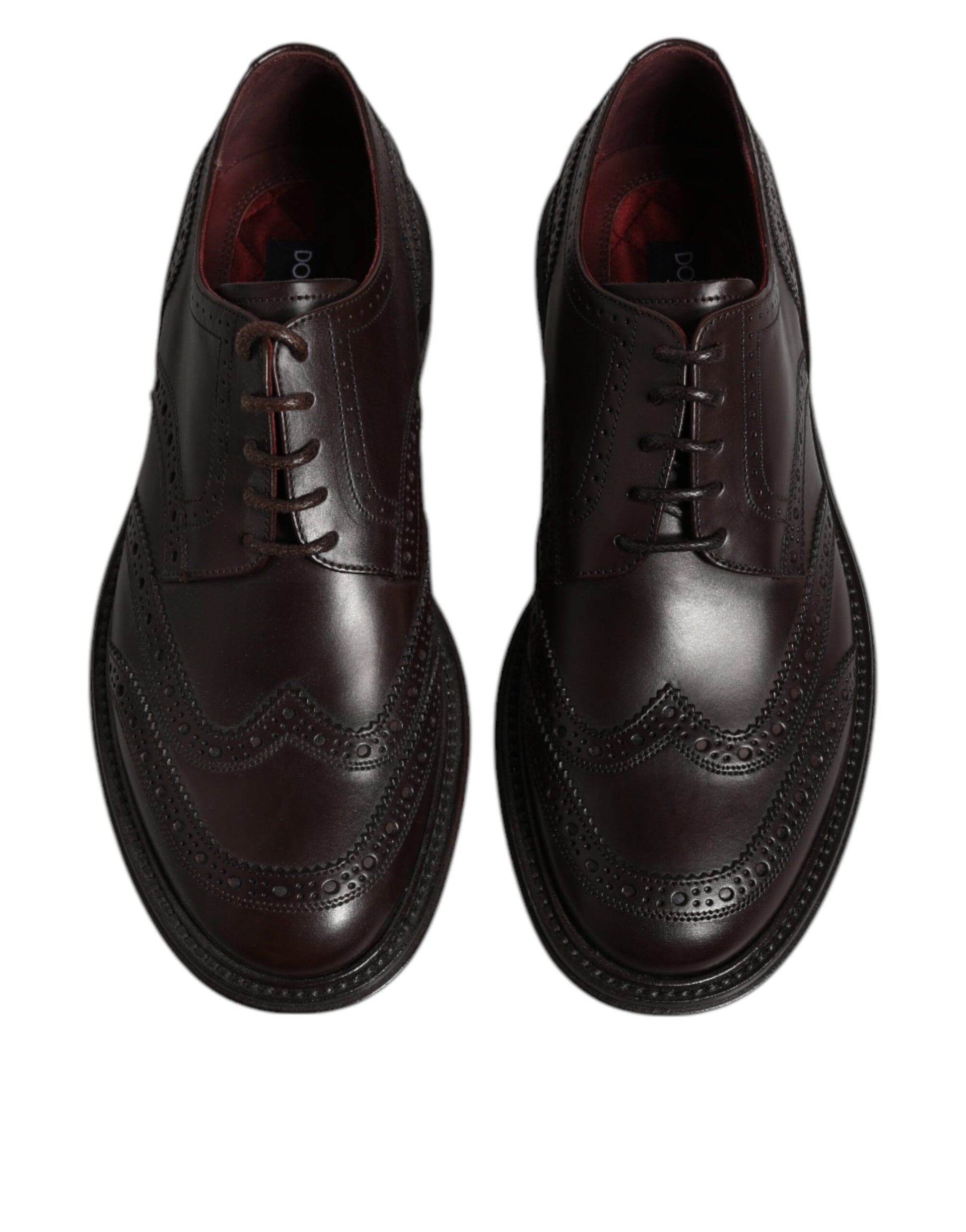 Braune Derby-Schuhe aus Leder mit Flügelkappe und Schnürung