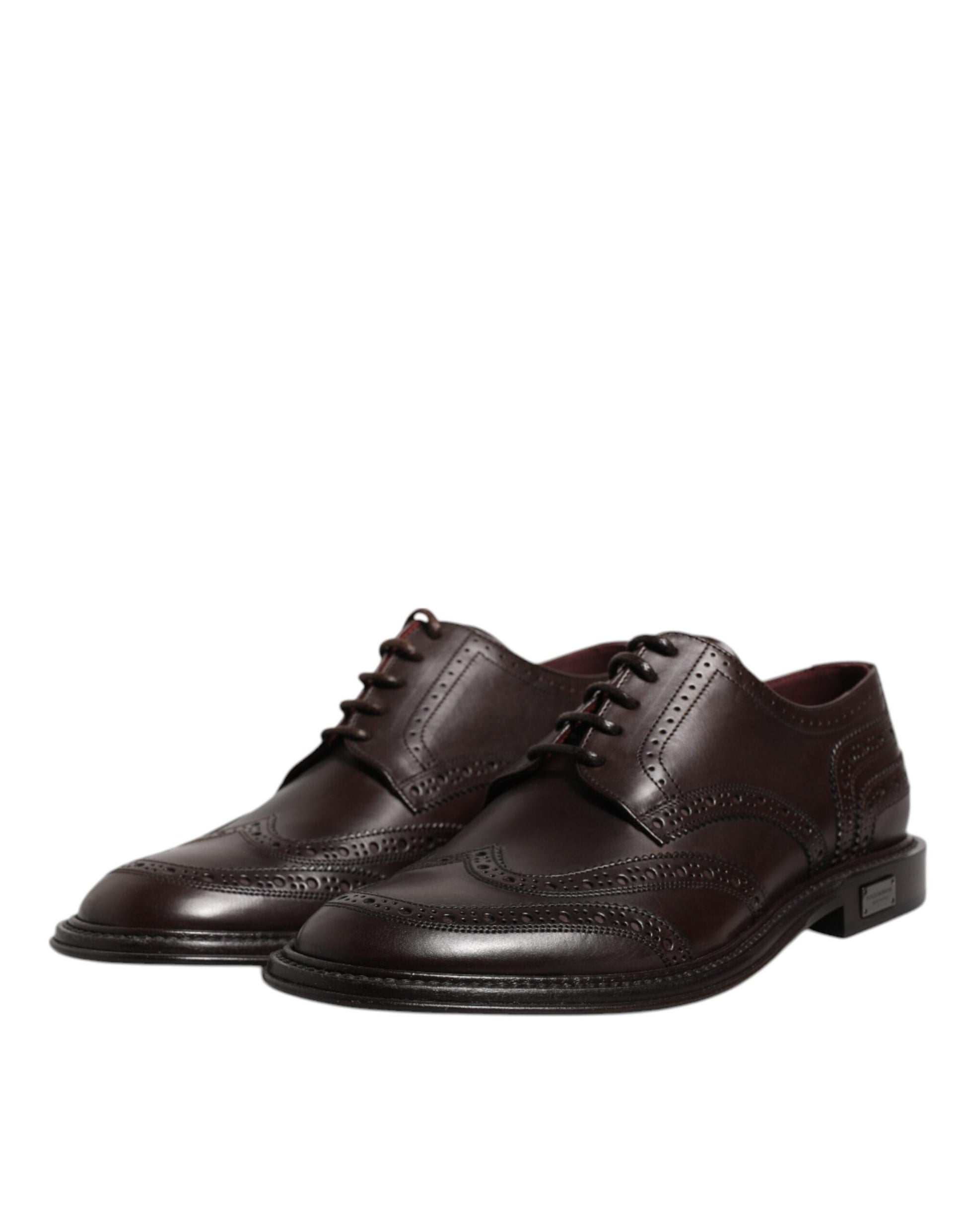 Braune Derby-Schuhe aus Leder mit Flügelkappe und Schnürung