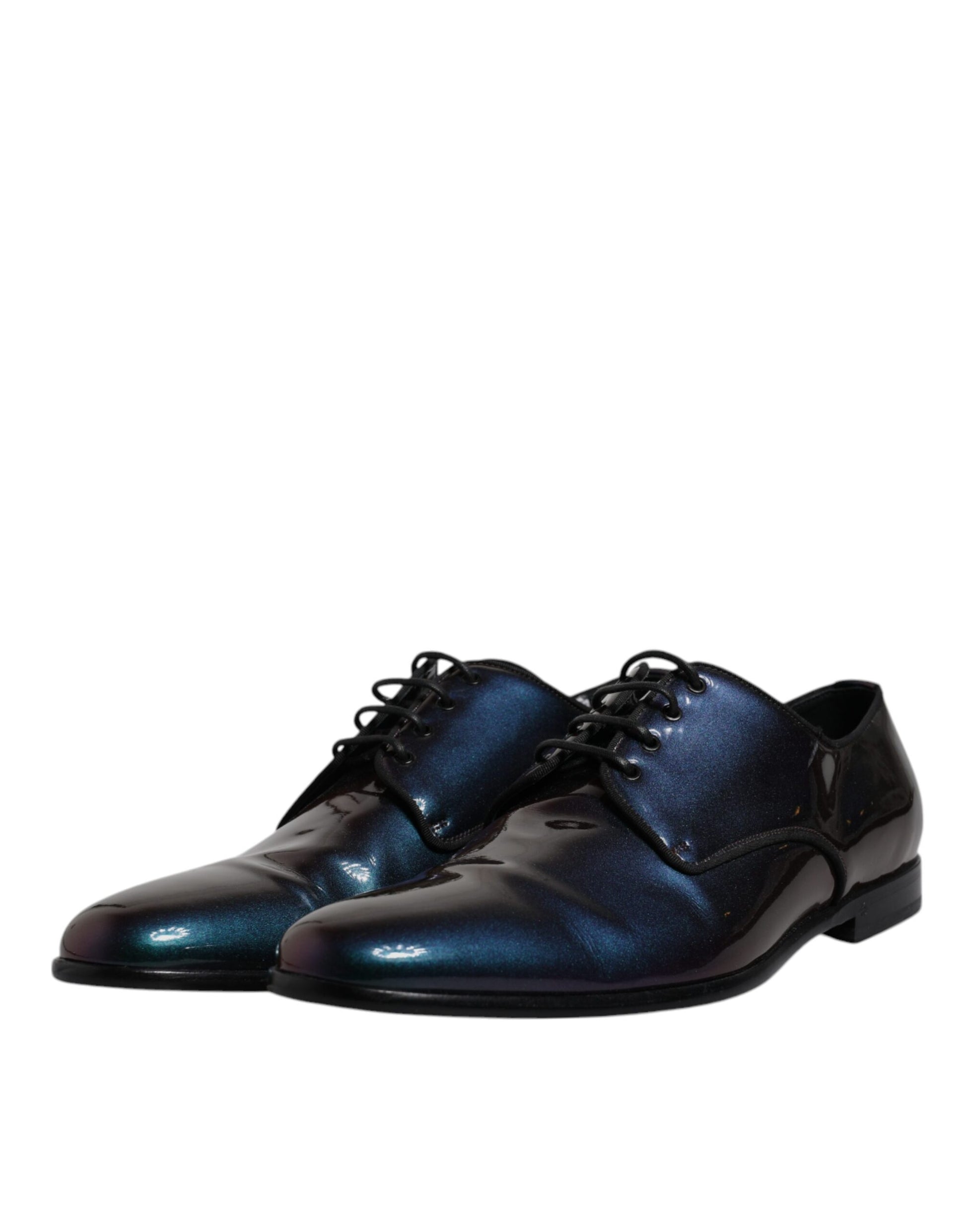 Mehrfarbige Pfauen-Lackleder-Derby-Herrenschuhe