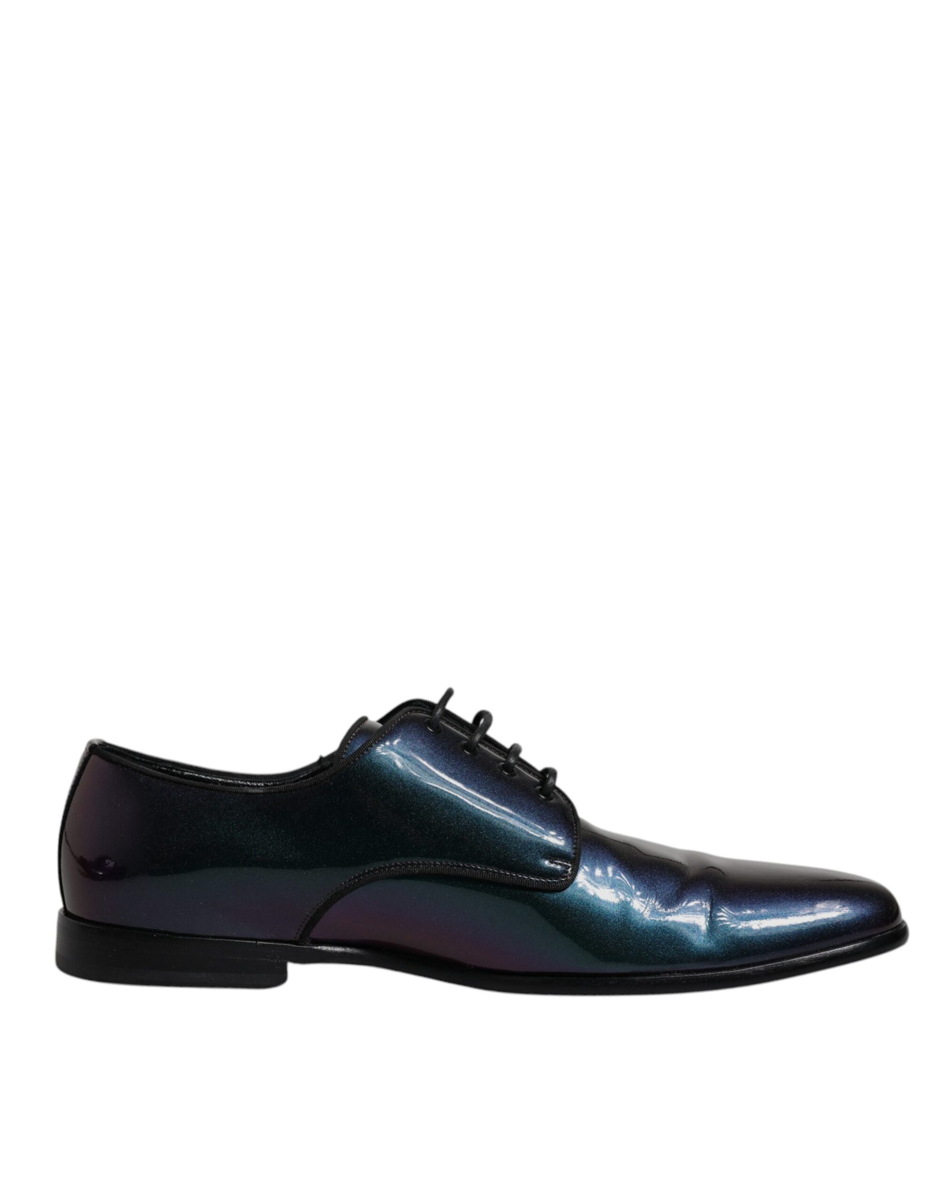 Mehrfarbige Pfauen-Lackleder-Derby-Herrenschuhe