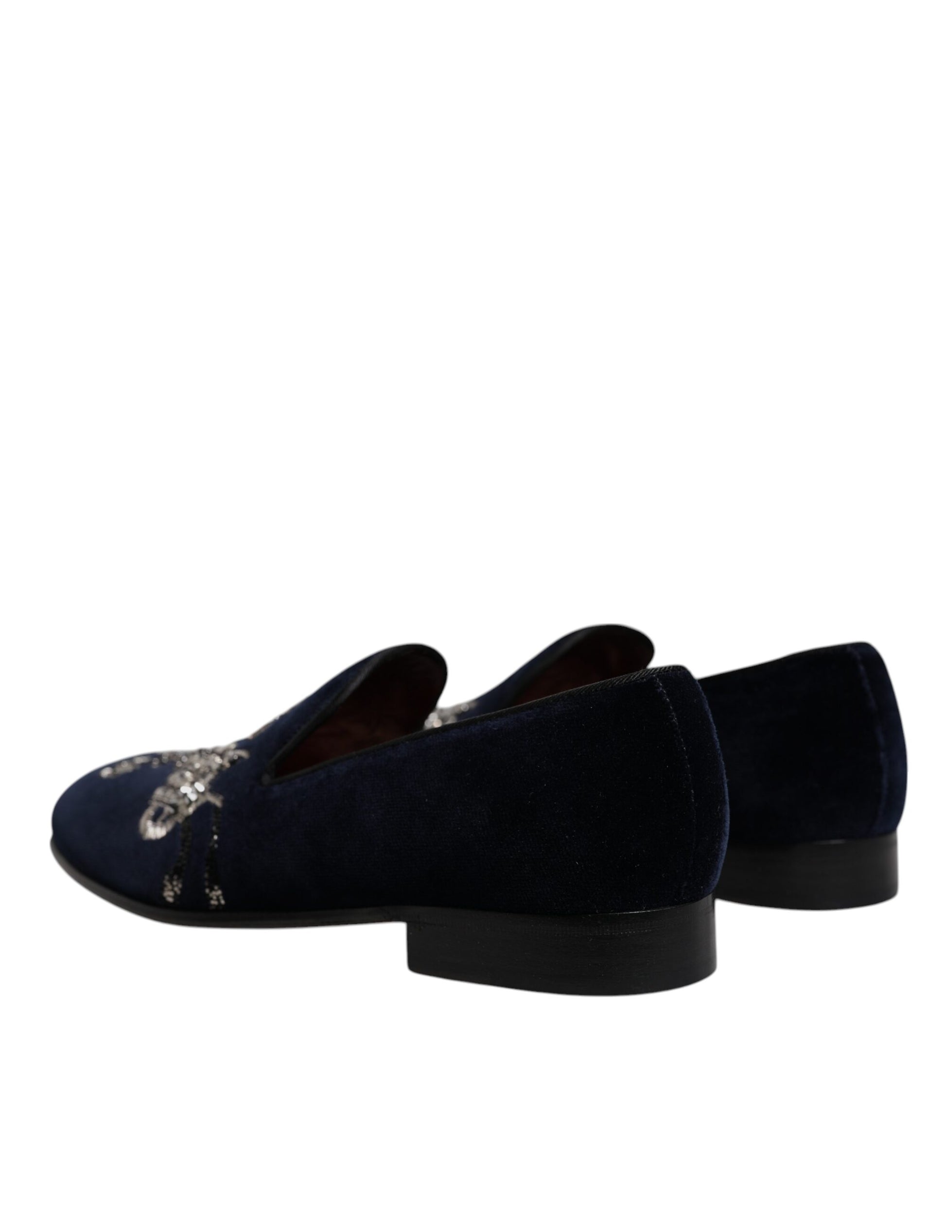 Schwarze Loafer aus Samt mit Blumenmuster und Gun-Print