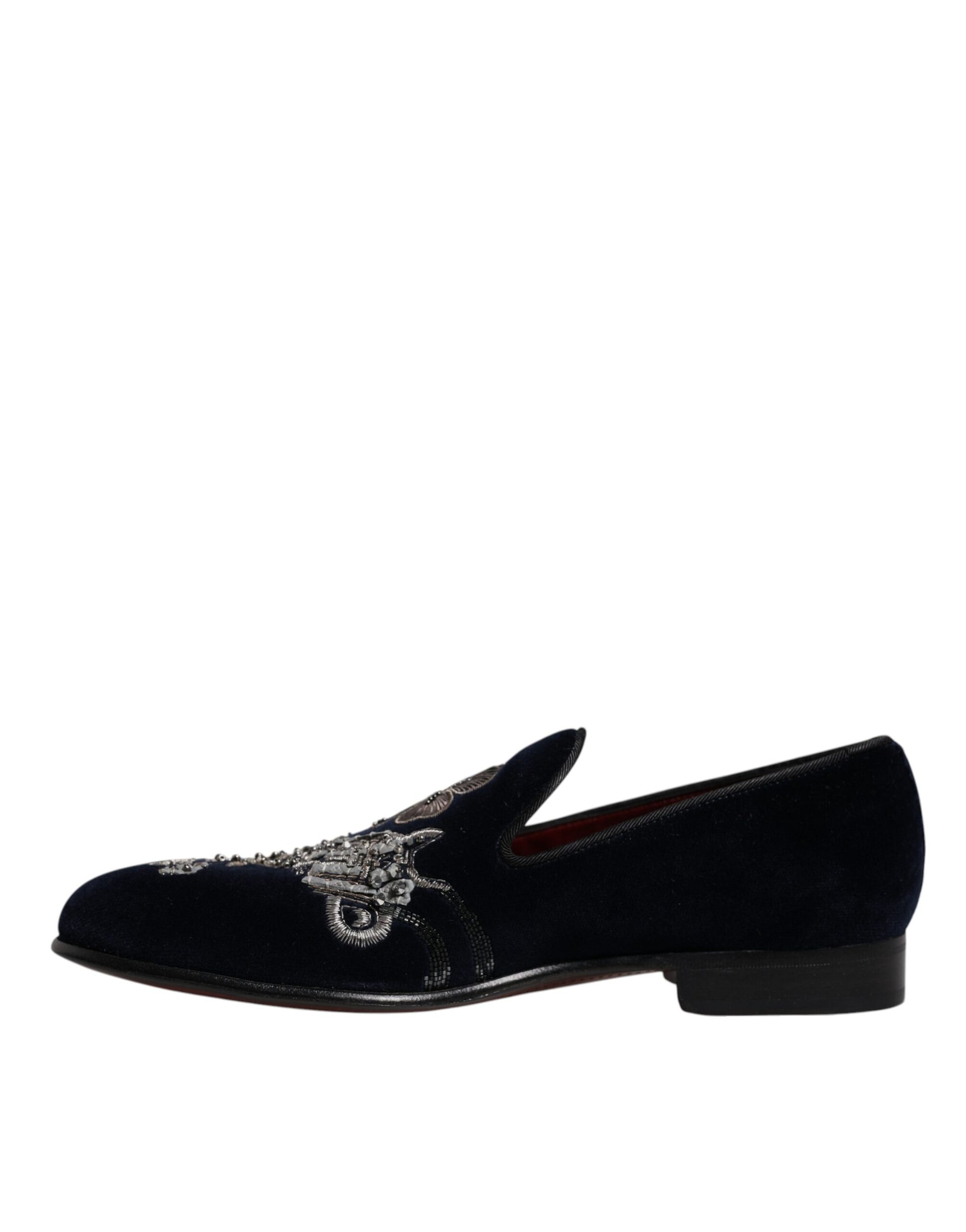 Schwarze Loafer aus Samt mit Blumenmuster und Gun-Print