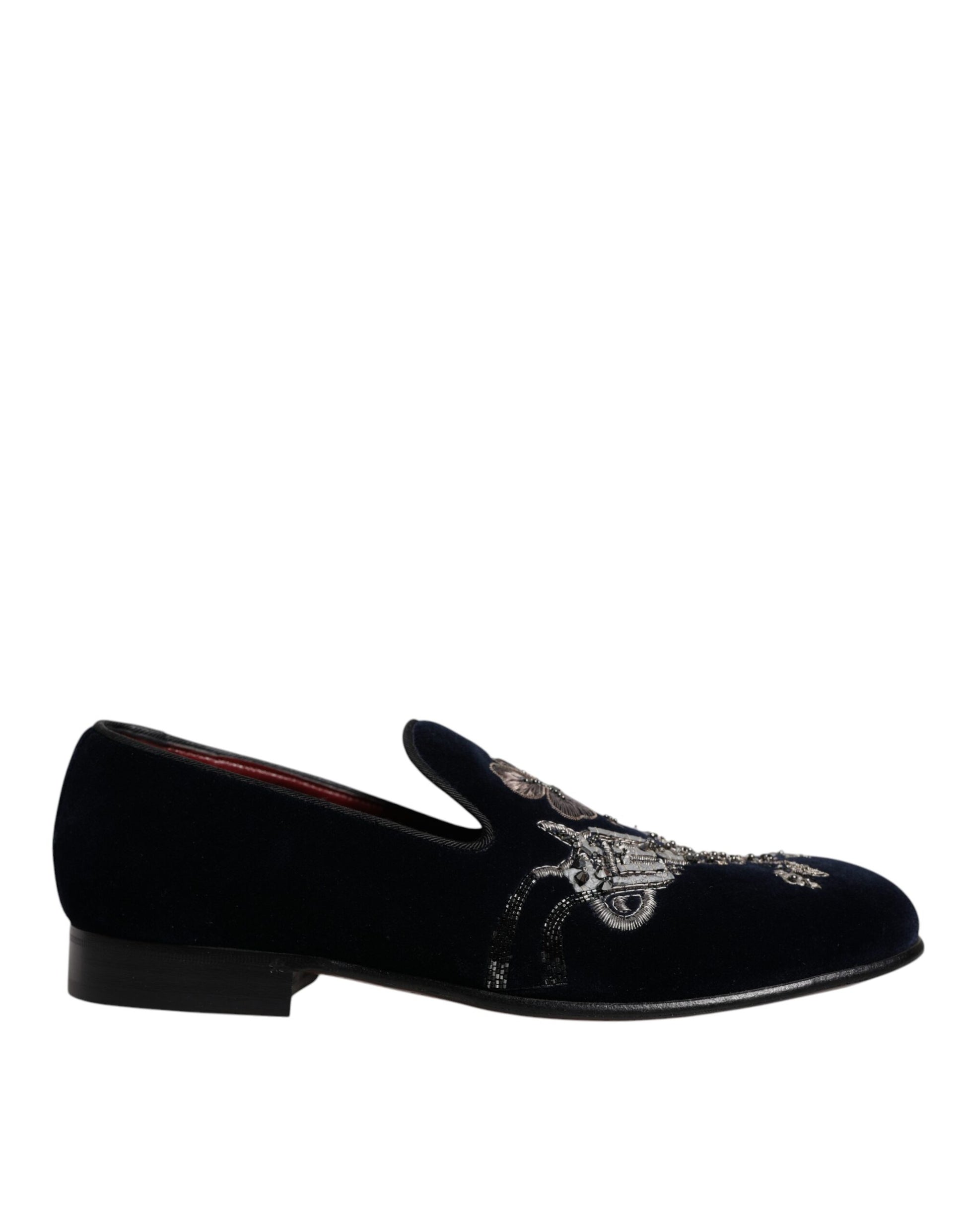 Schwarze Loafer aus Samt mit Blumenmuster und Gun-Print