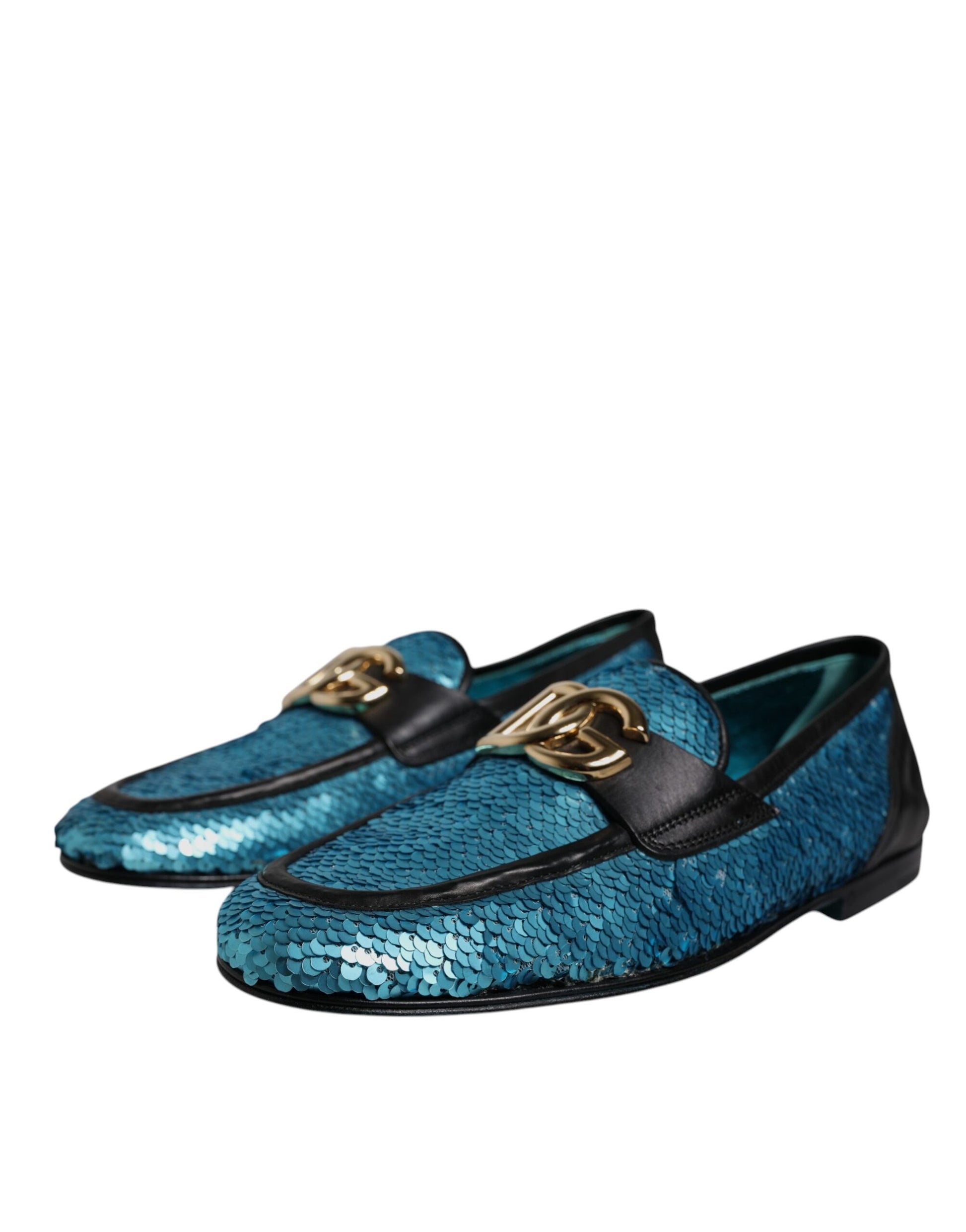 Blaue Loafer mit Pailletten, formelle Abendschuhe