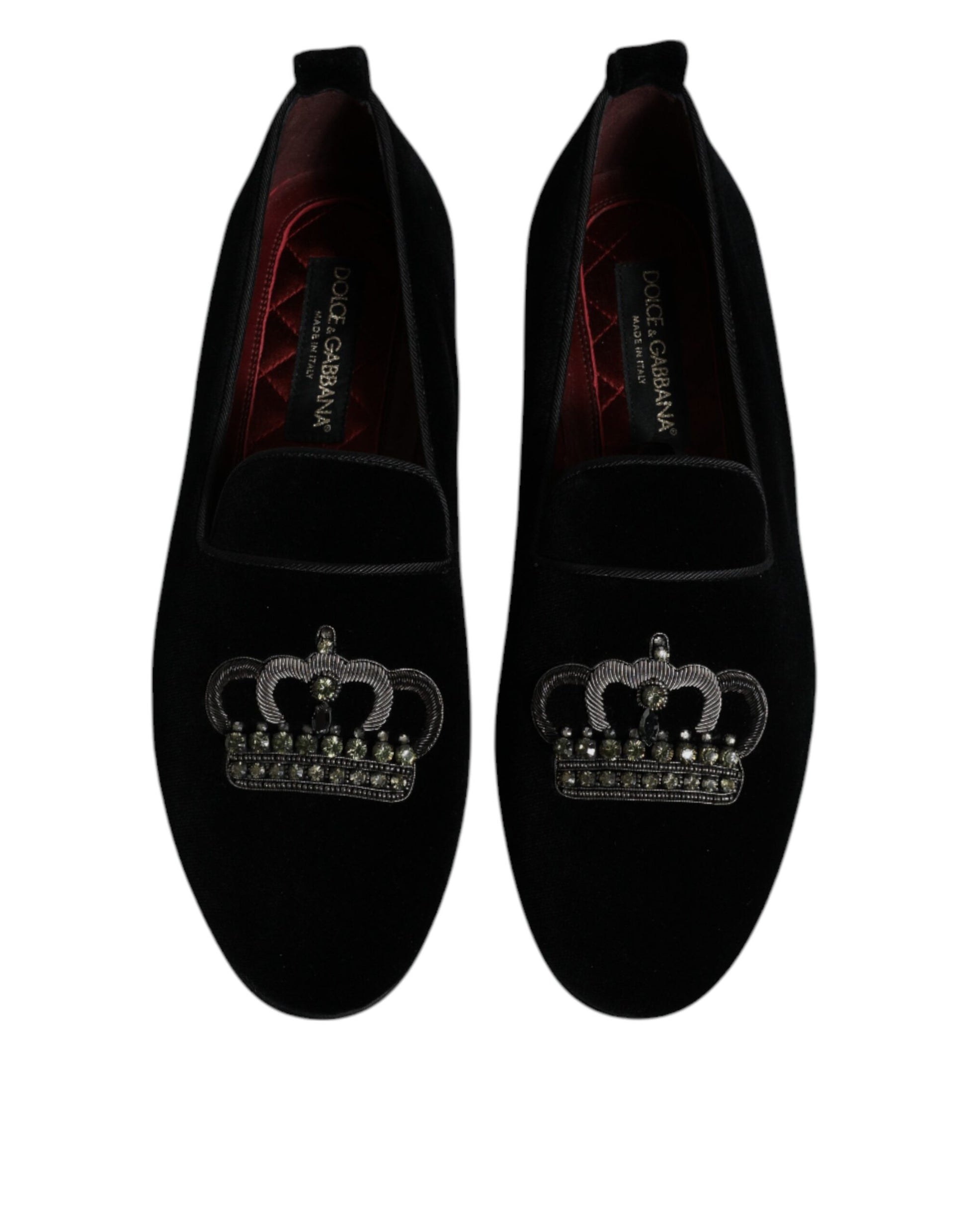 Schwarze Loafer aus Samt mit Kristallkrone und formeller Kleidung