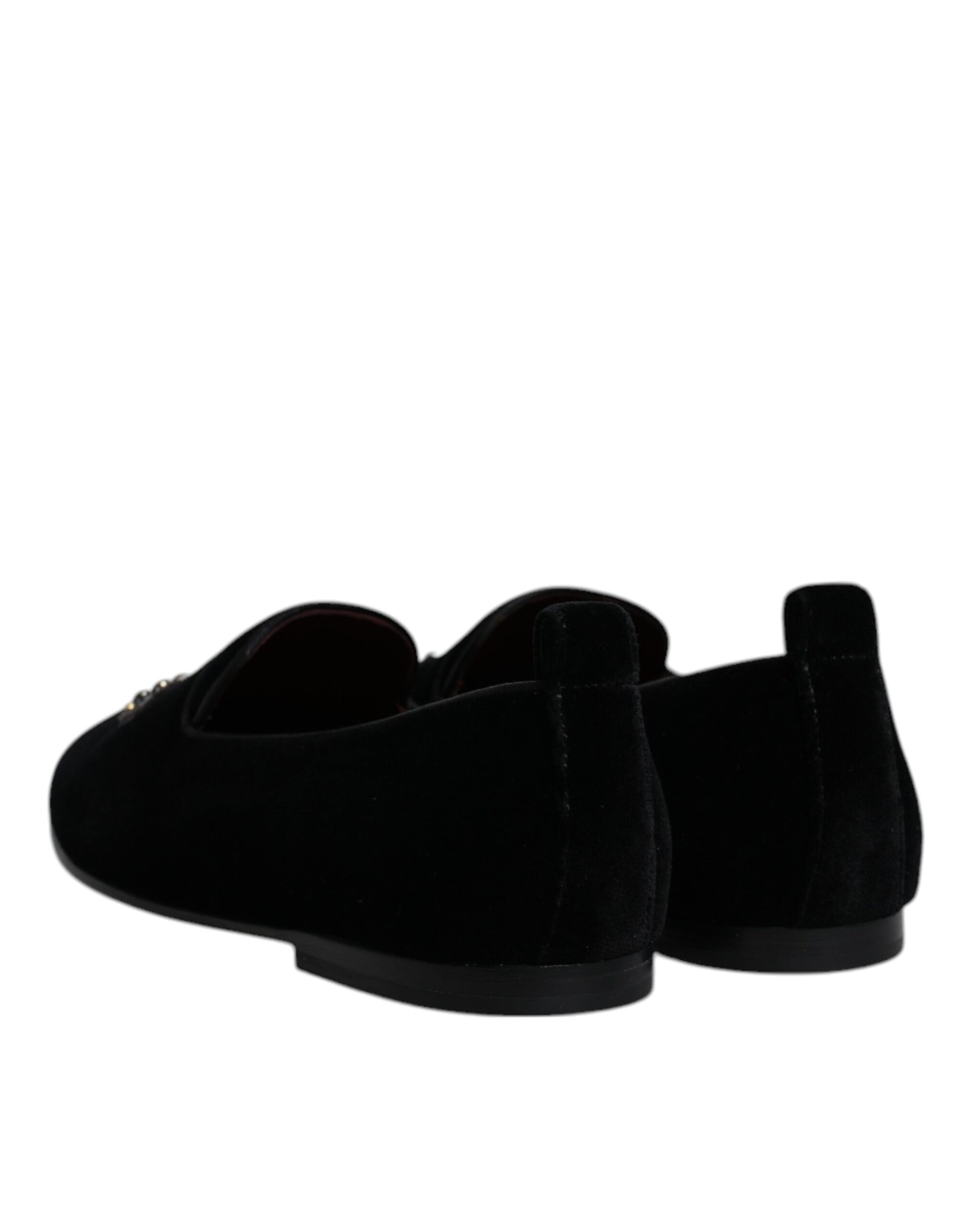 Schwarze Loafer aus Samt mit Kristallkrone und formeller Kleidung