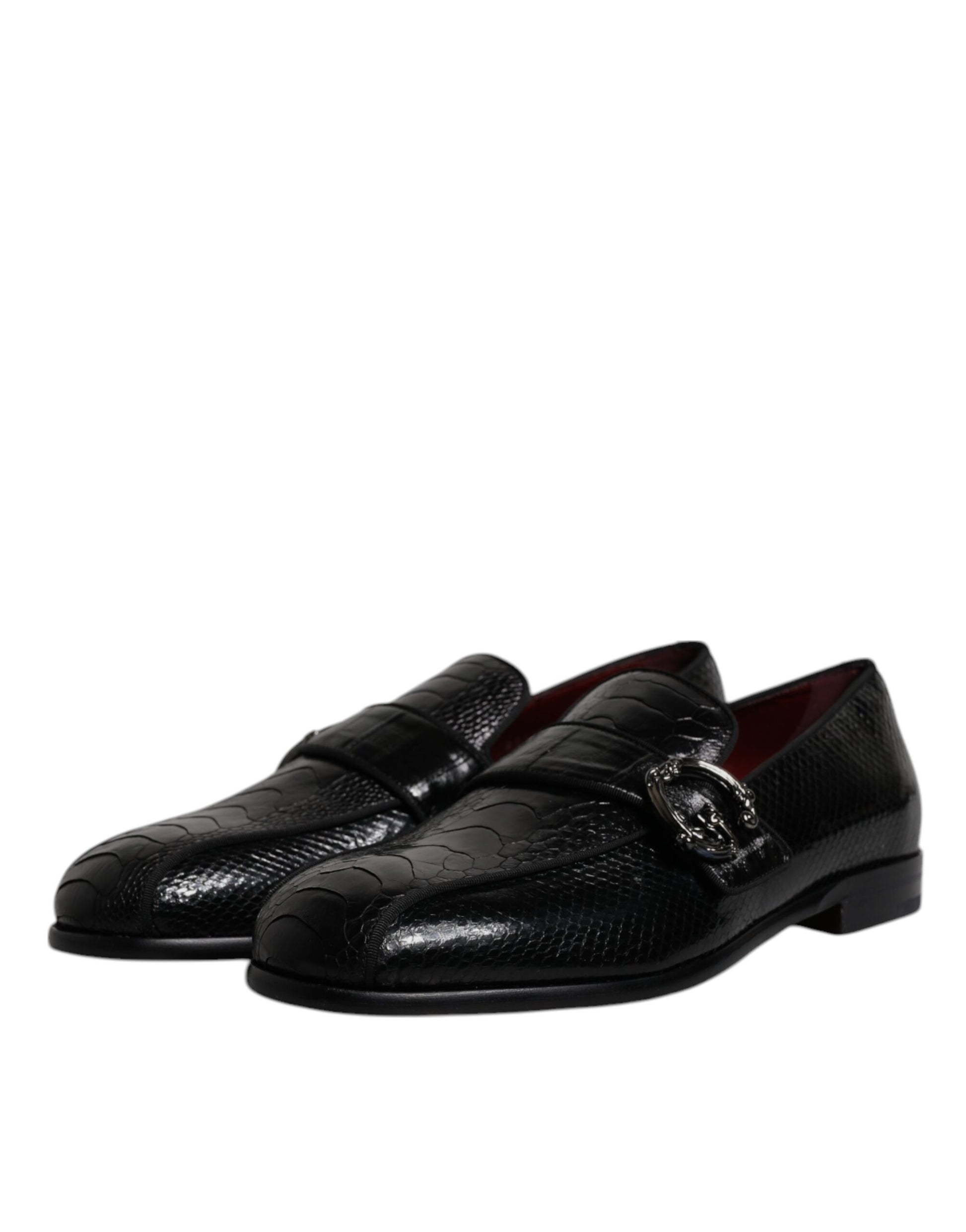 Schwarze Loafer aus exotischem Leder mit DG-Logo, formelle Abendschuhe