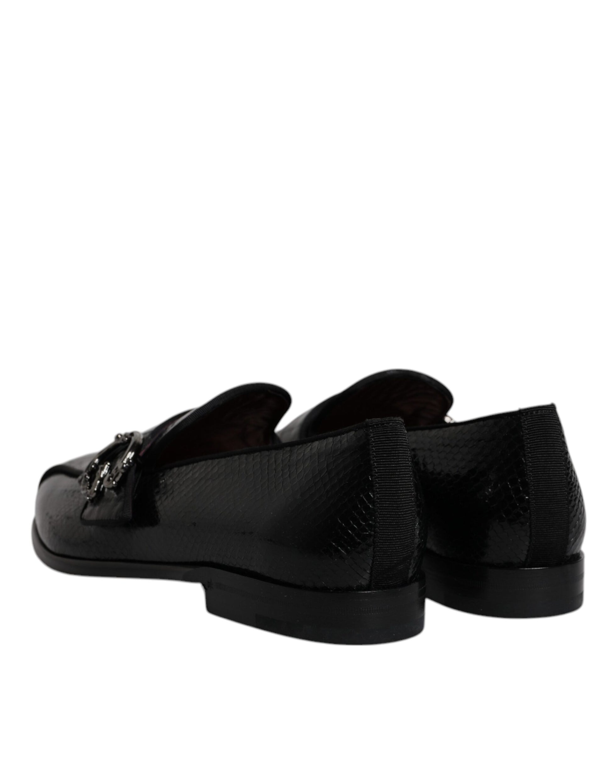 Schwarze Loafer aus exotischem Leder mit DG-Logo, formelle Abendschuhe
