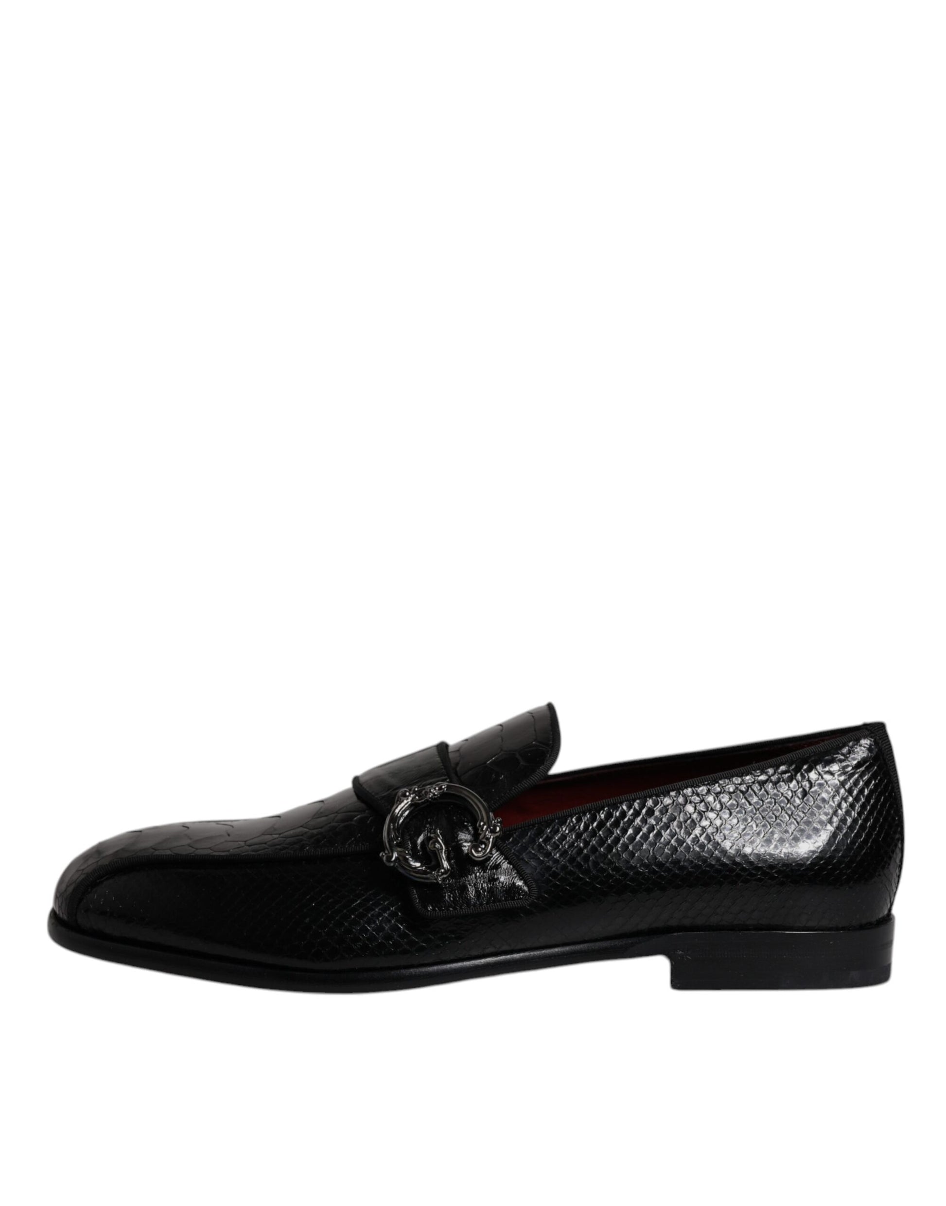 Schwarze Loafer aus exotischem Leder mit DG-Logo, formelle Abendschuhe