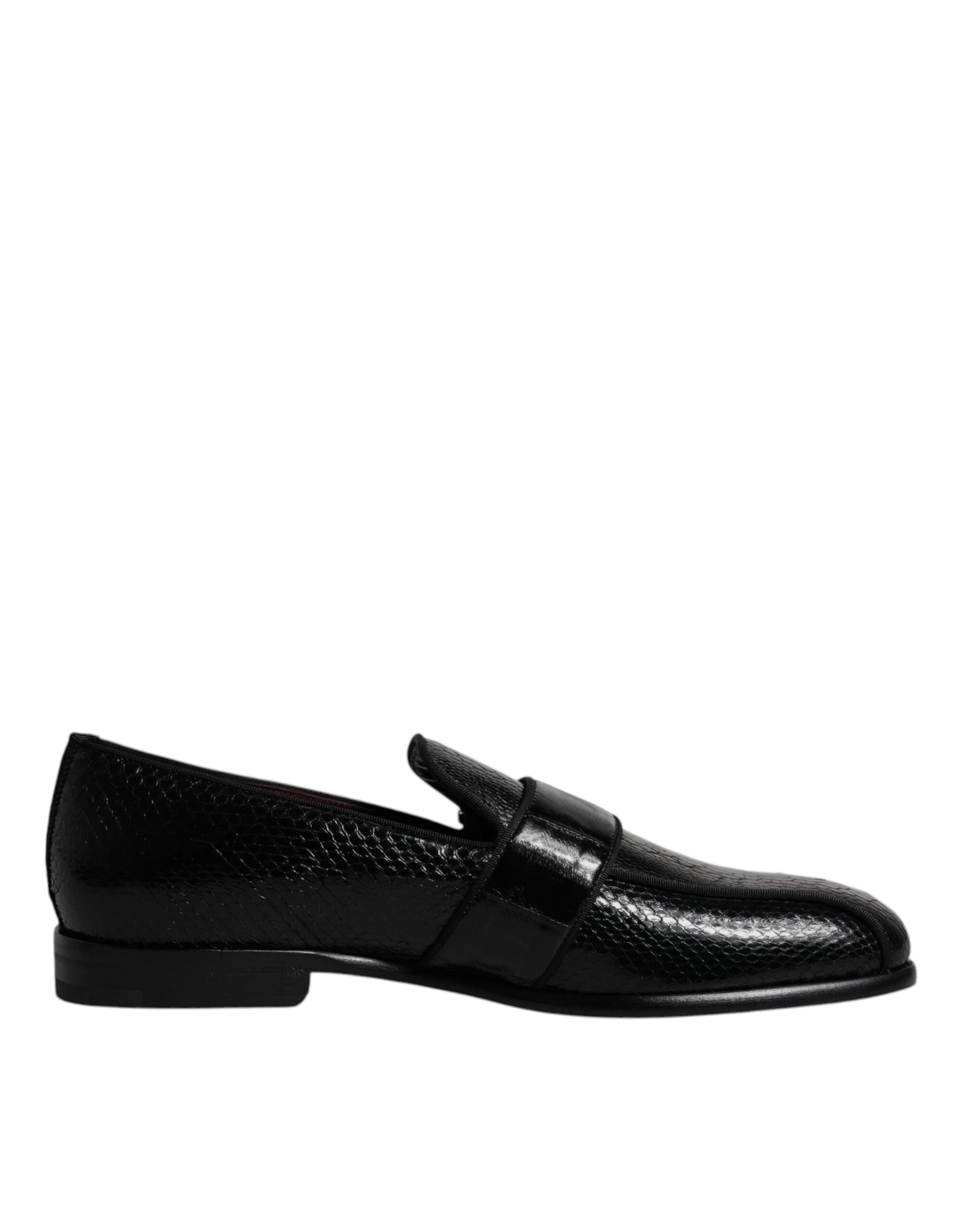Schwarze Loafer aus exotischem Leder mit DG-Logo, formelle Abendschuhe