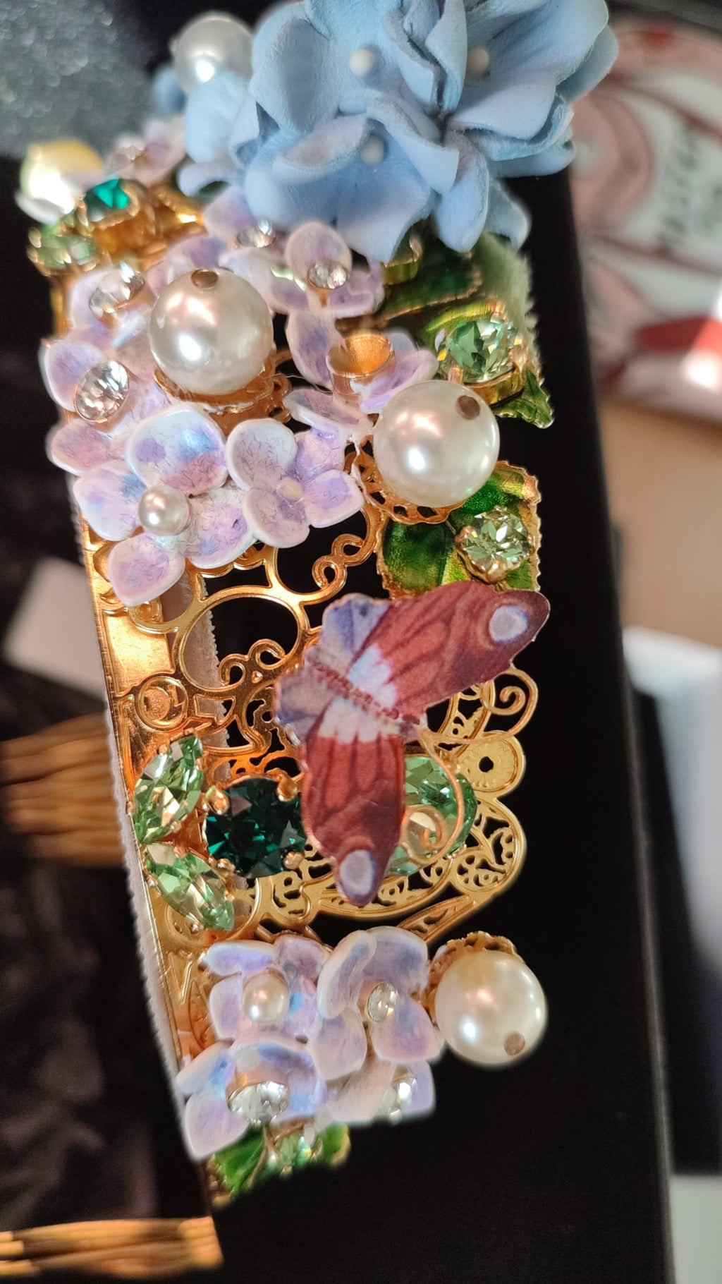 Gold Kristall Lila Hortensia Stirnband Krone Diadem