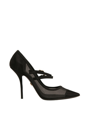Schwarze Mary Jane High Heels aus Netzstoff