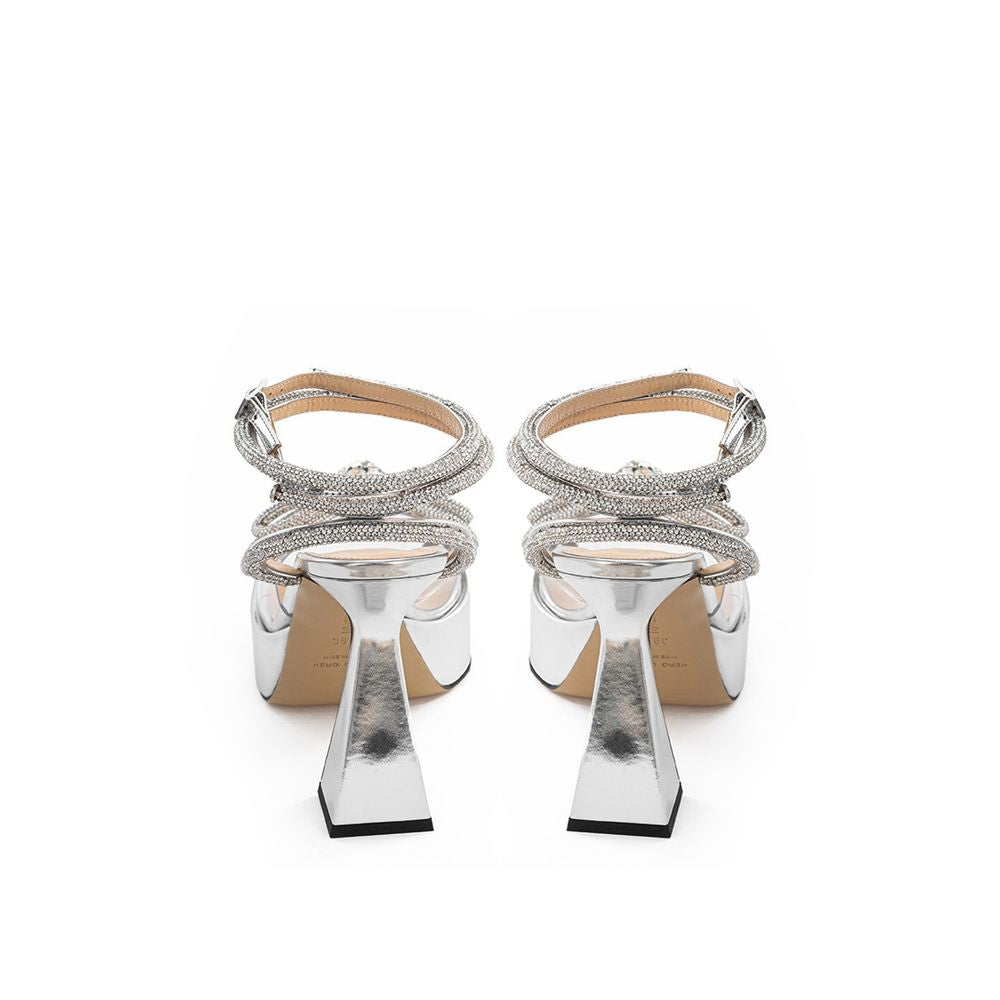 Elegante Plateauschuhe aus silbernem Leder