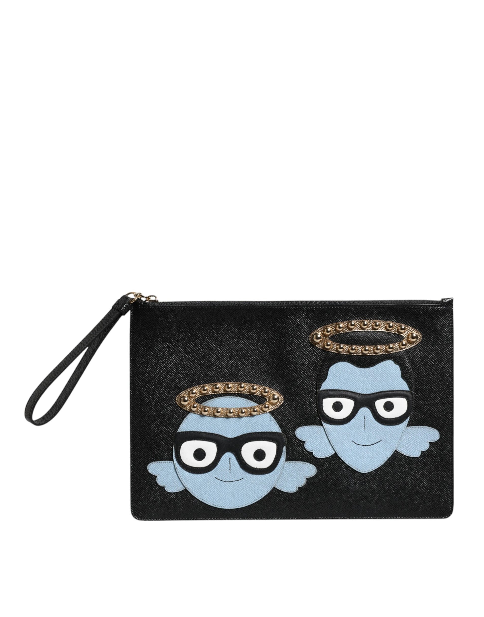 Schwarze Ledertasche mit Reißverschluss #DGFAMILY für Herren