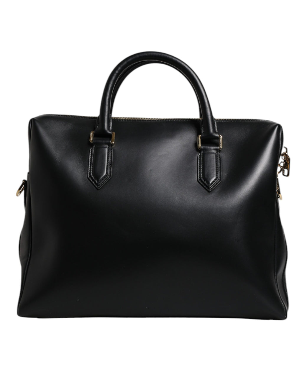 Black Calfskin Leather Heat Pressed Logo Briefcase Bag